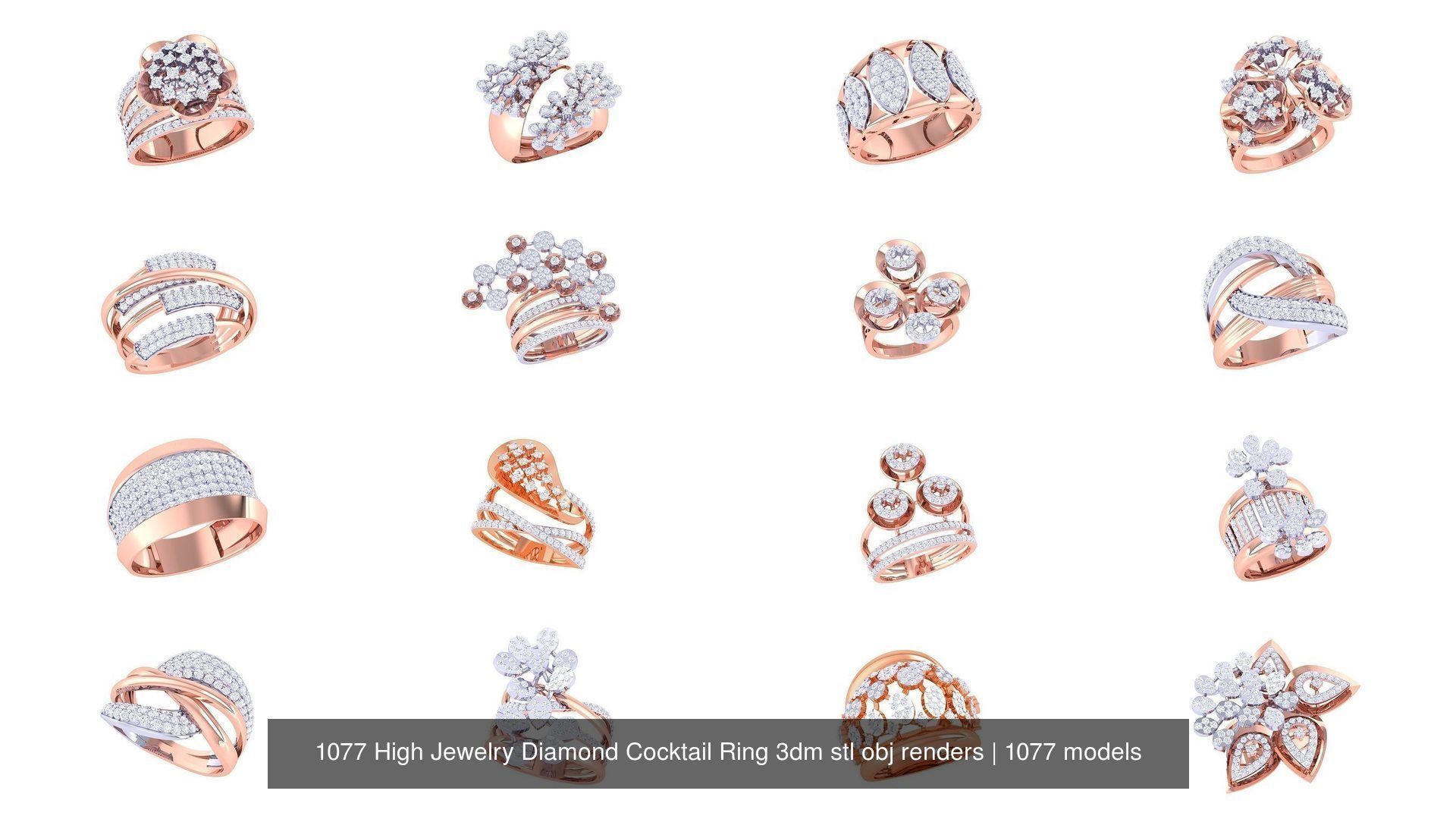 1077 High Jewelry Diamond Cocktail Ring 3dm stl obj renders 3D Model Collection_48