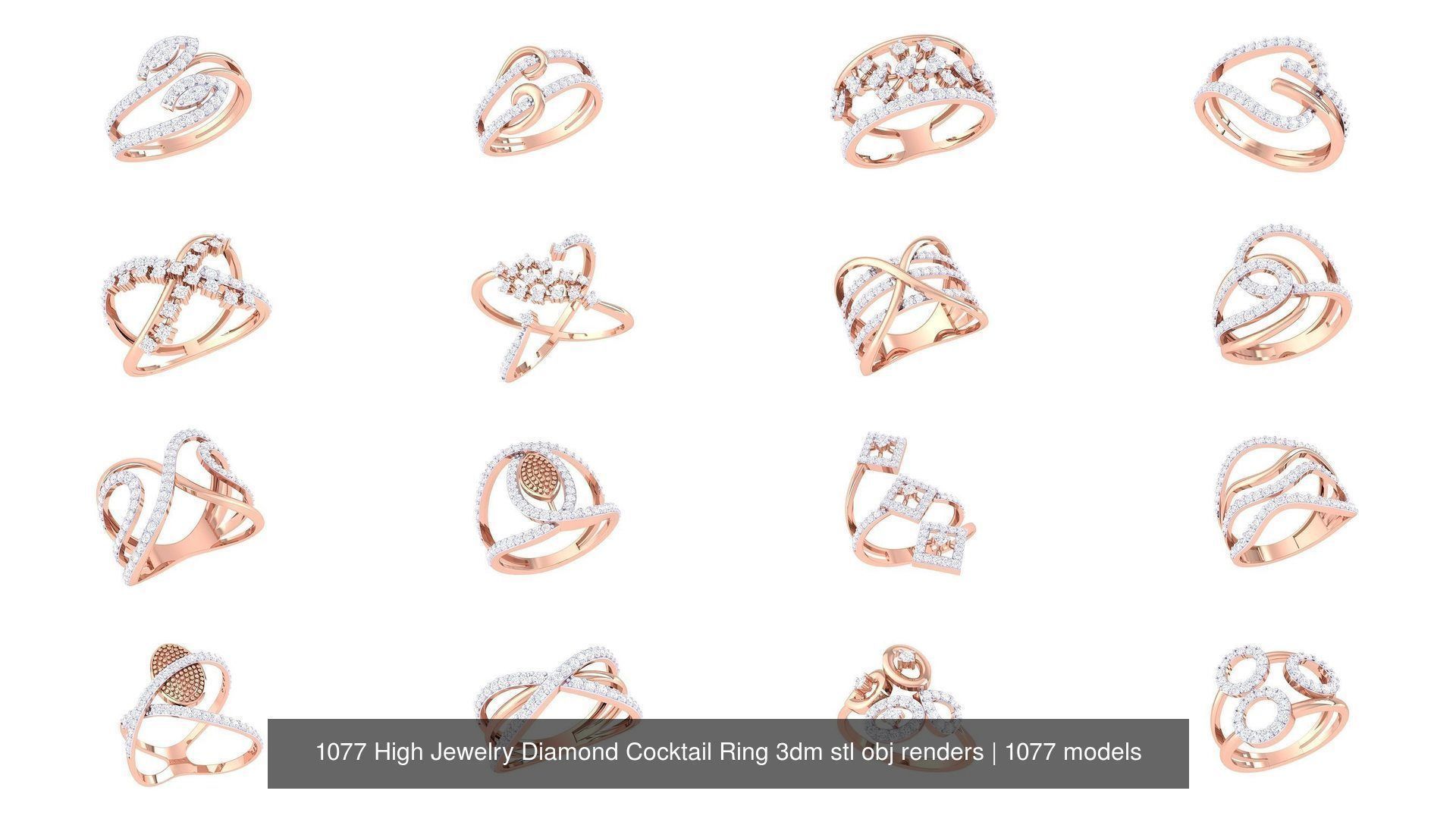 1077 High Jewelry Diamond Cocktail Ring 3dm stl obj renders 3D Model Collection_39