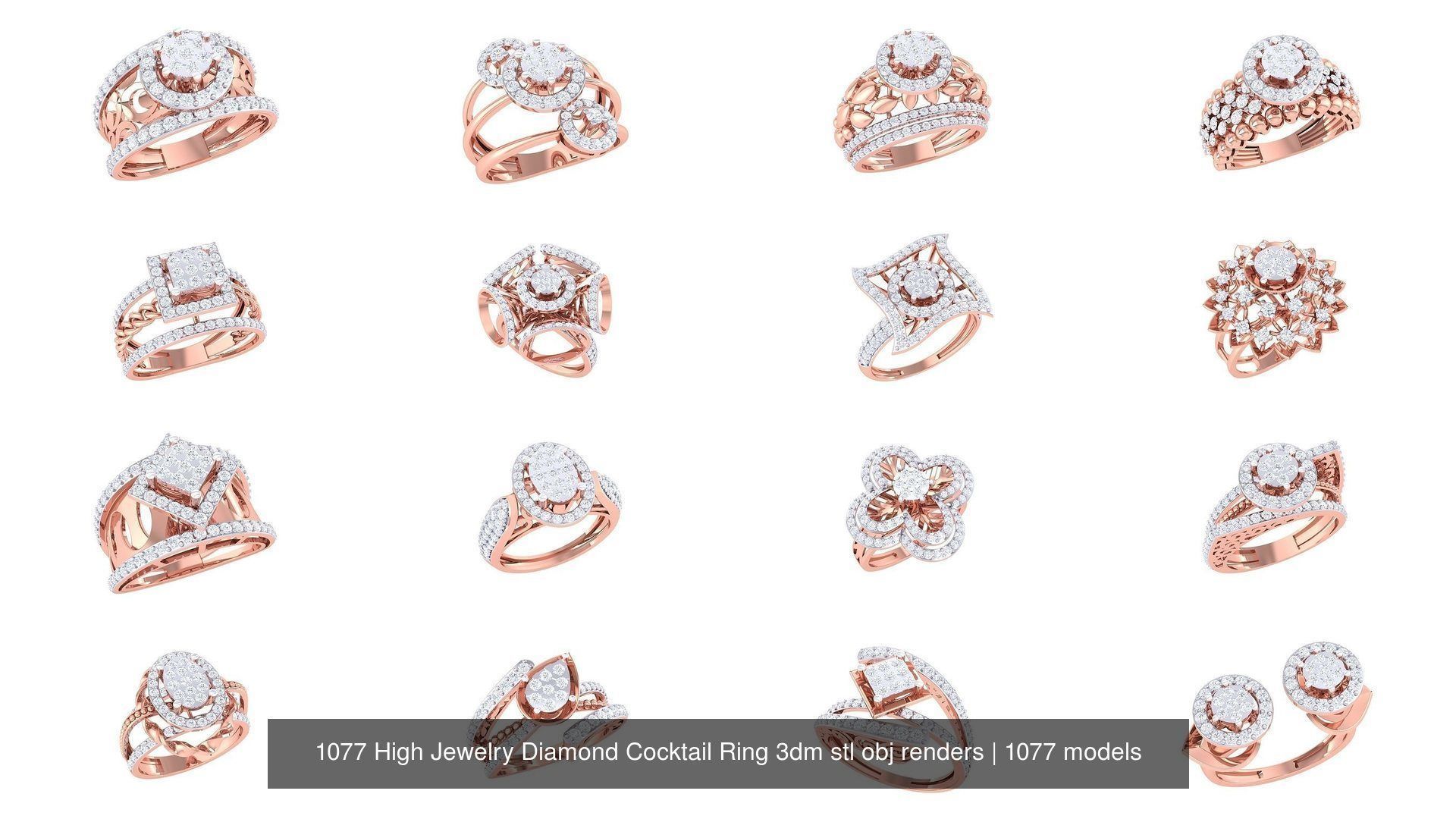 1077 High Jewelry Diamond Cocktail Ring 3dm stl obj renders 3D Model Collection_20