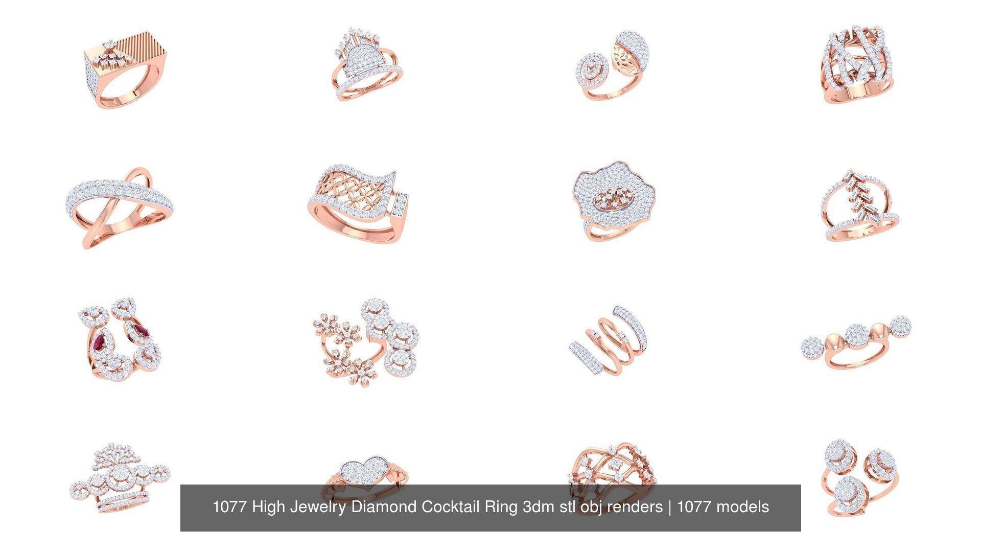 1077 High Jewelry Diamond Cocktail Ring 3dm stl obj renders 3D Model Collection_52