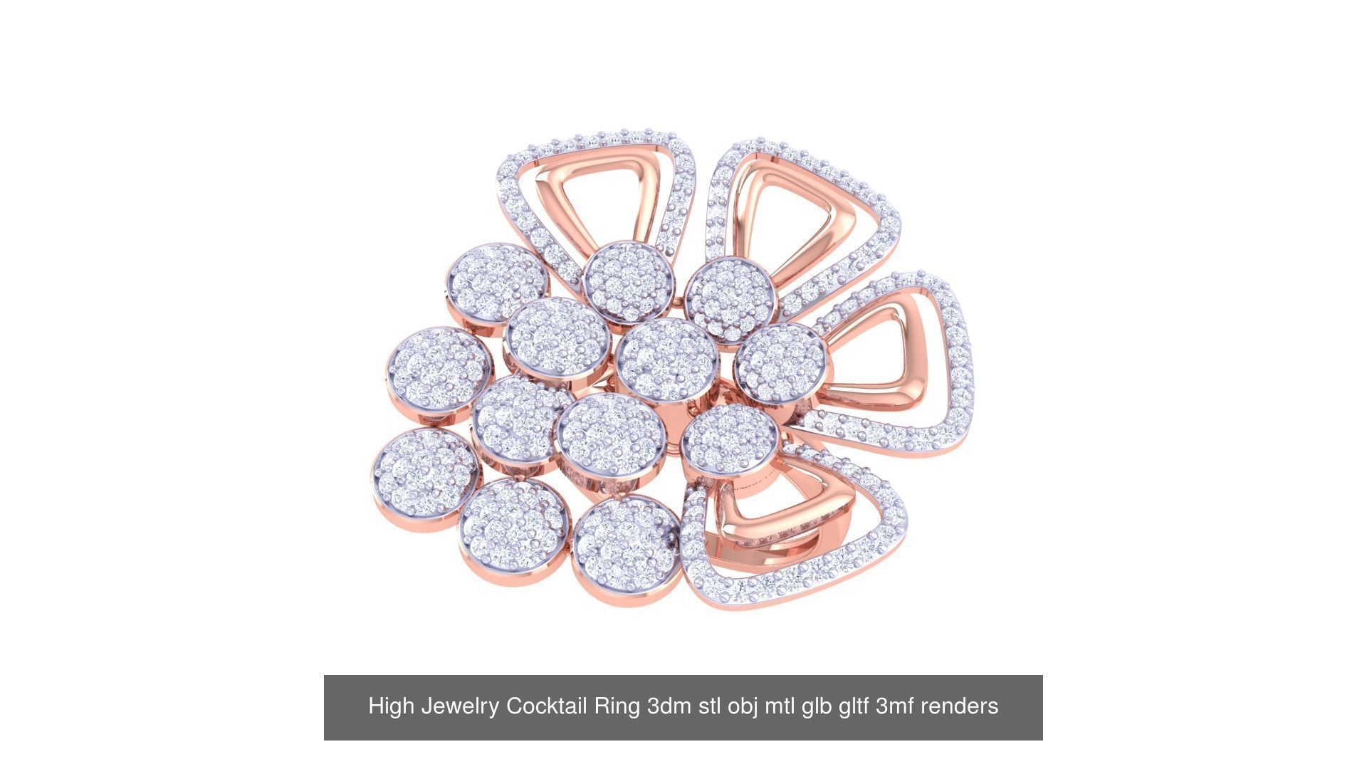 1077 High Jewelry Diamond Cocktail Ring 3dm stl obj renders 3D Model Collection_47