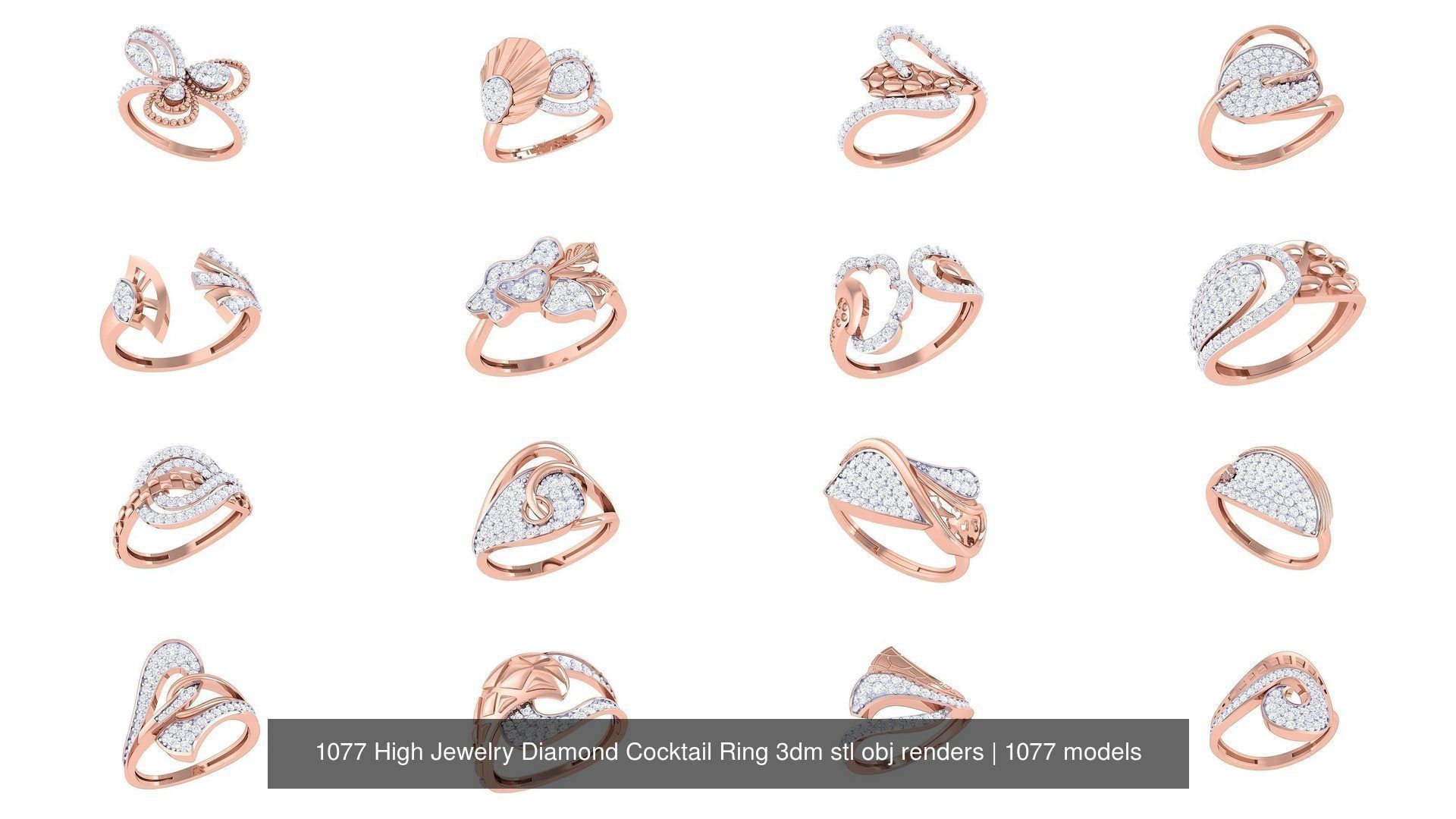 1077 High Jewelry Diamond Cocktail Ring 3dm stl obj renders 3D Model Collection_94
