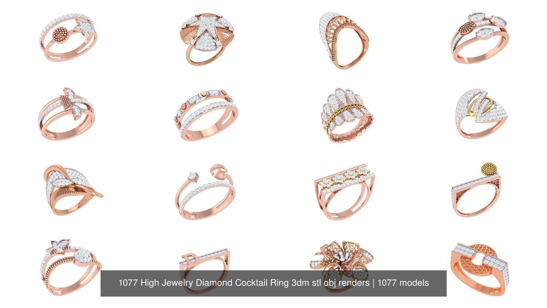 1077 High Jewelry Diamond Cocktail Ring 3dm stl obj renders 3D Model Collection_31