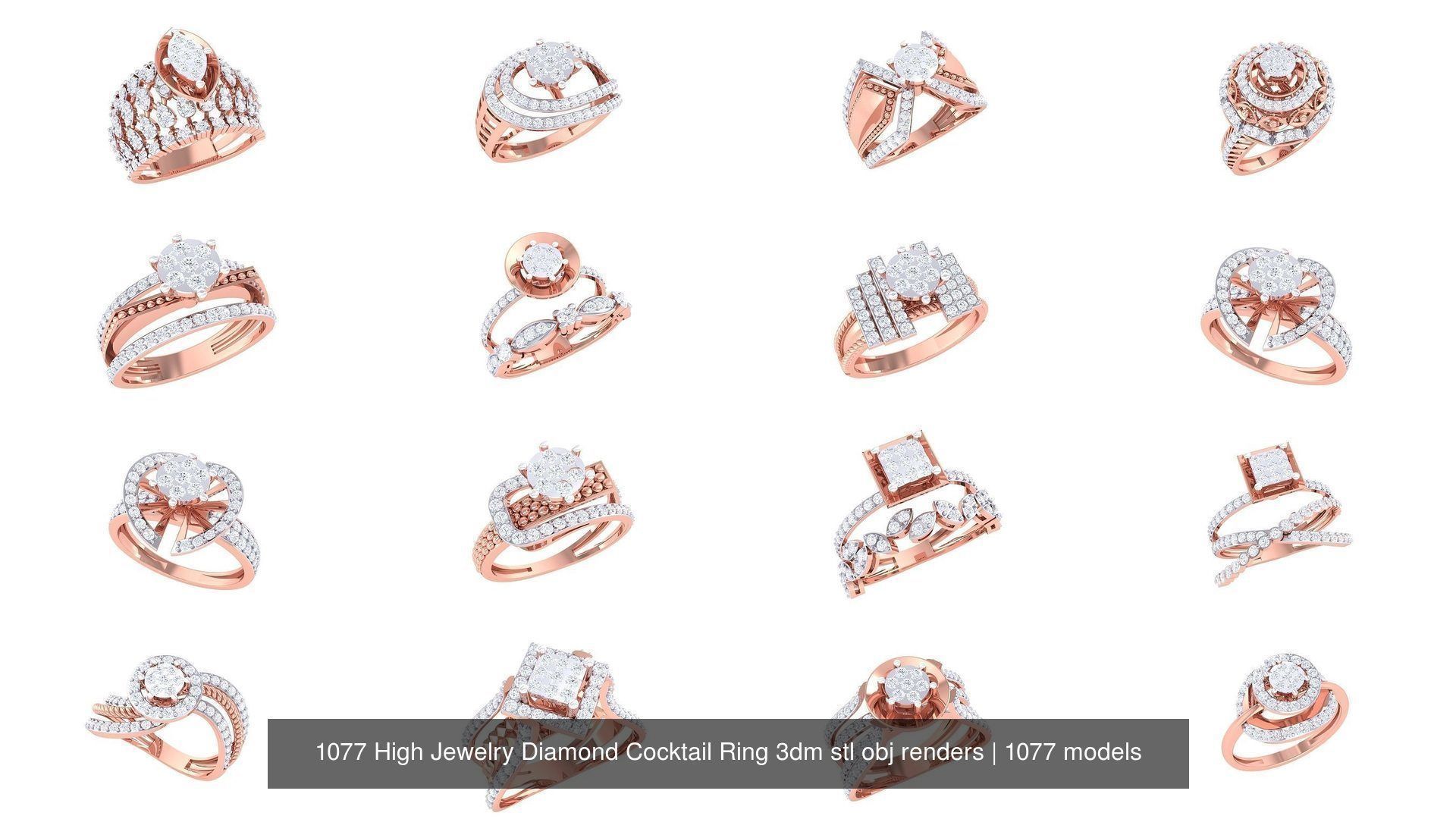 1077 High Jewelry Diamond Cocktail Ring 3dm stl obj renders 3D Model Collection_18