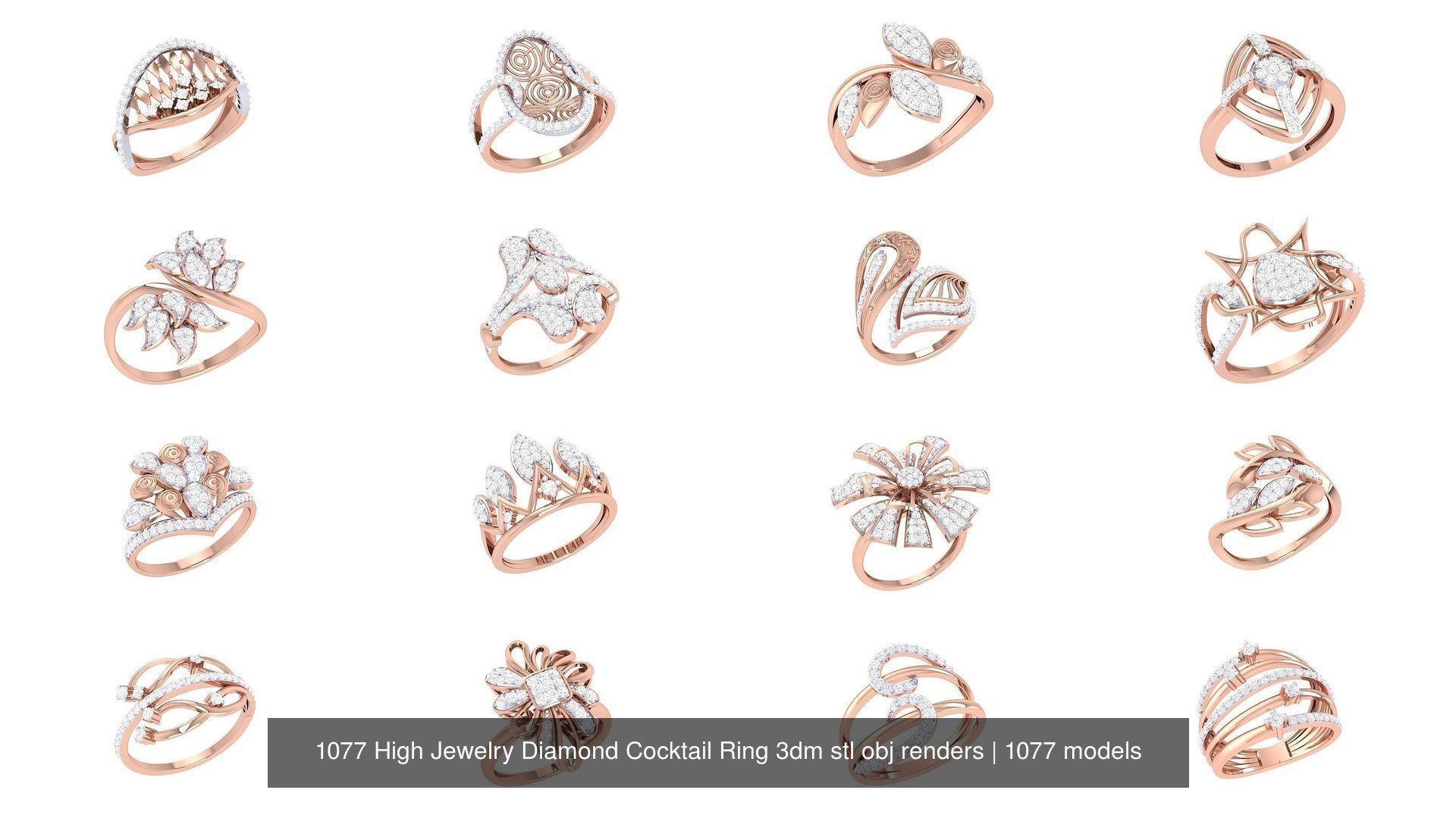 1077 High Jewelry Diamond Cocktail Ring 3dm stl obj renders 3D Model Collection_37