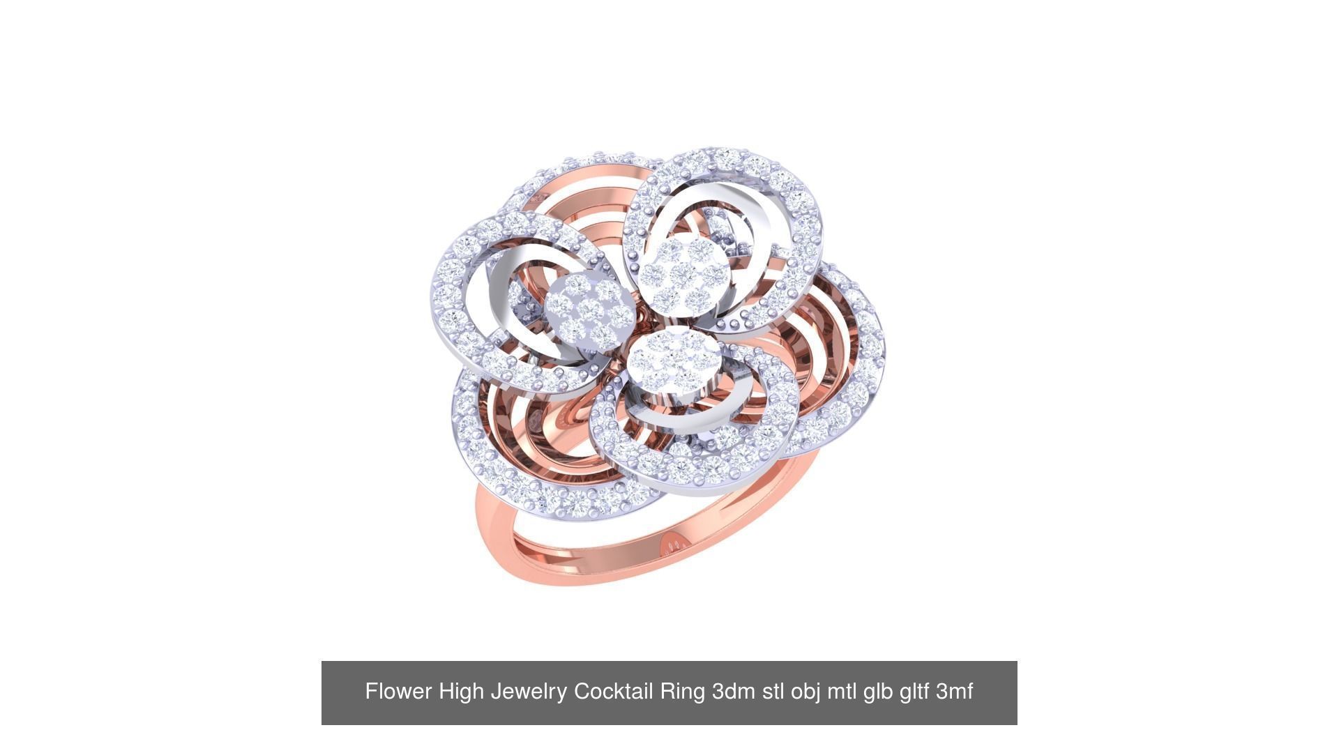 1077 High Jewelry Diamond Cocktail Ring 3dm stl obj renders 3D Model Collection_144