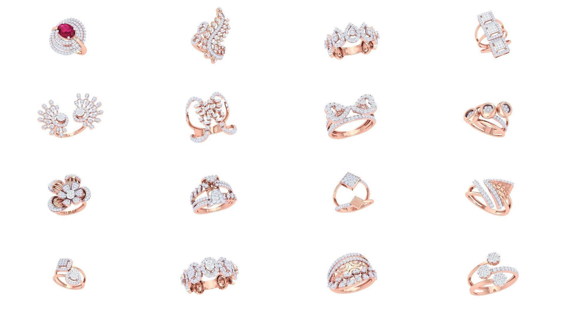 1077 High Jewelry Diamond Cocktail Ring 3dm stl obj renders 3D Model Collection_111