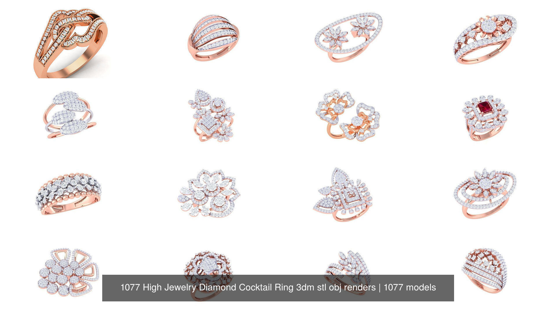 1077 High Jewelry Diamond Cocktail Ring 3dm stl obj renders 3D Model Collection_2