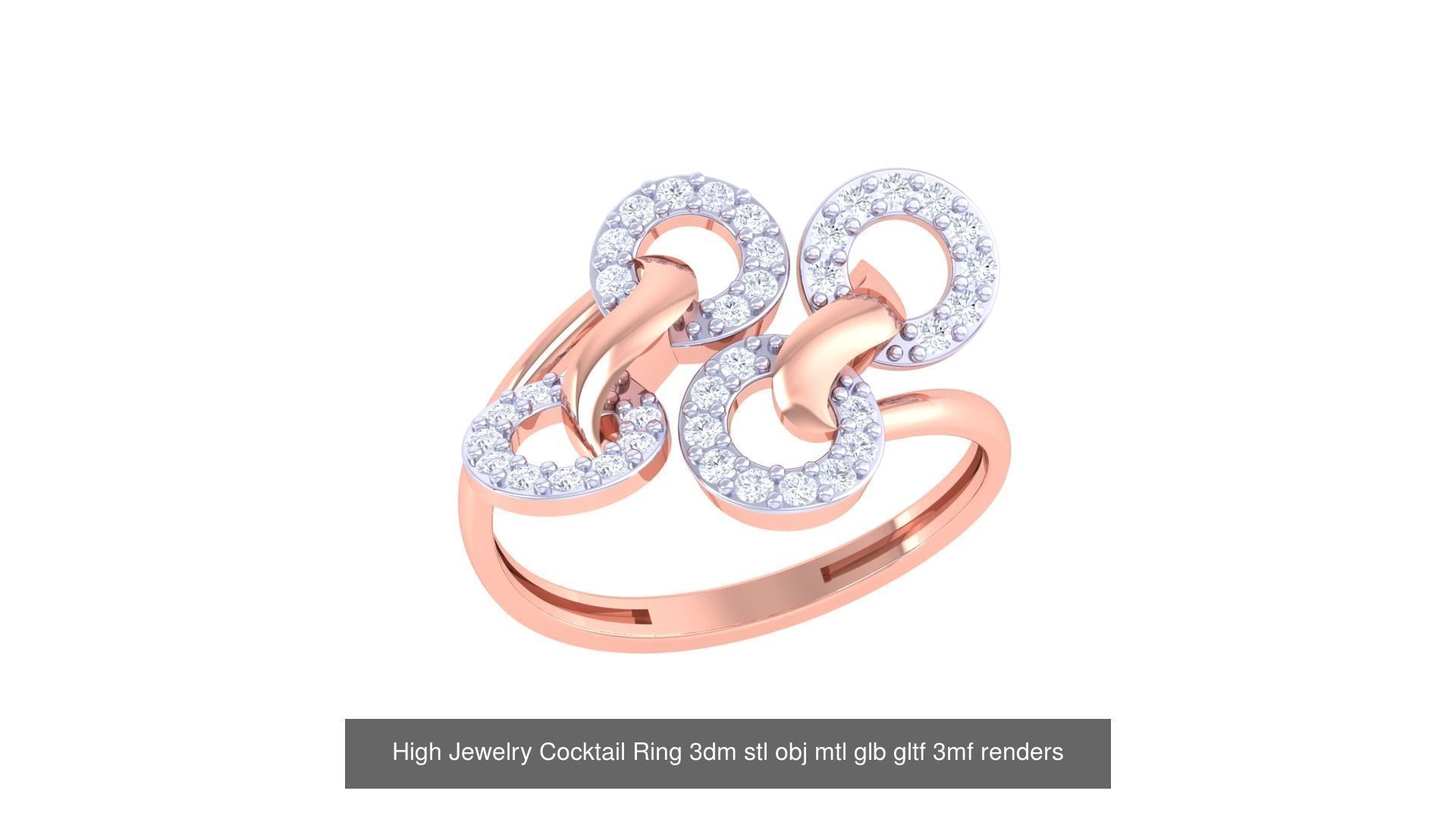 1077 High Jewelry Diamond Cocktail Ring 3dm stl obj renders 3D Model Collection_167