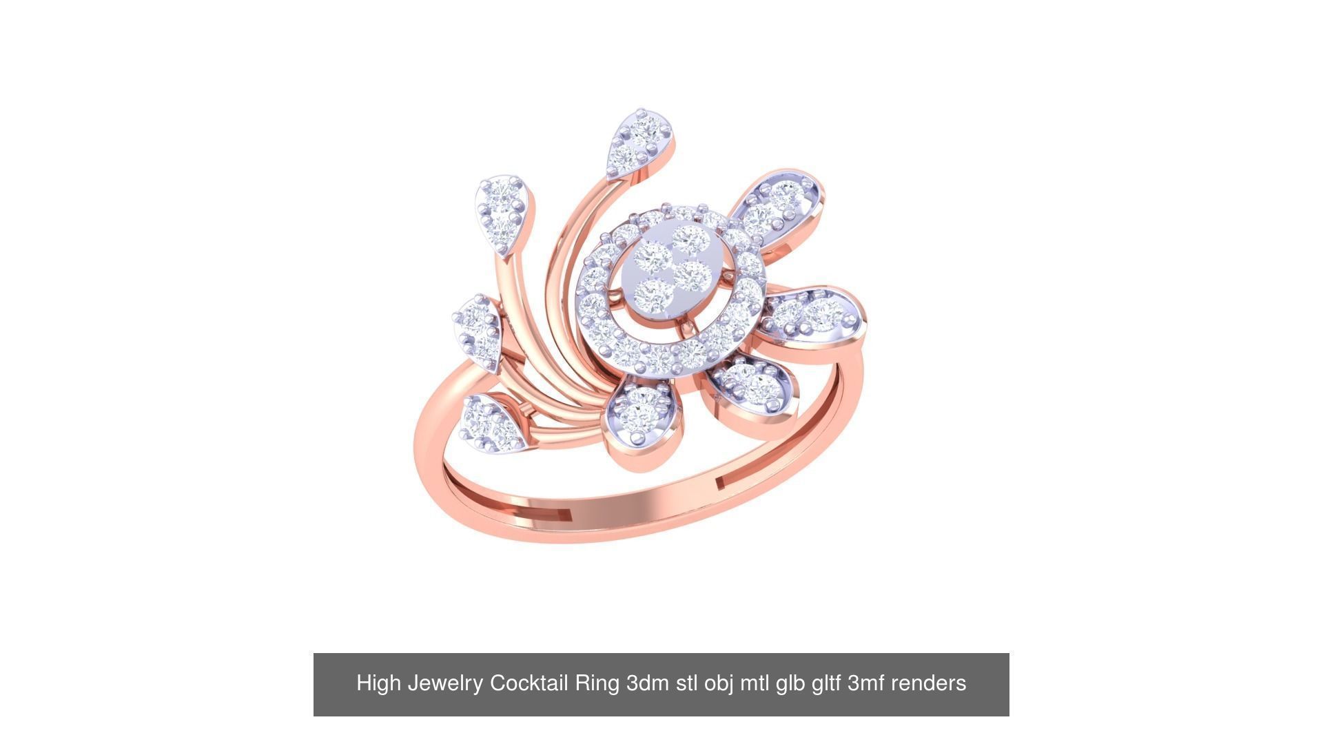 1077 High Jewelry Diamond Cocktail Ring 3dm stl obj renders 3D Model Collection_79