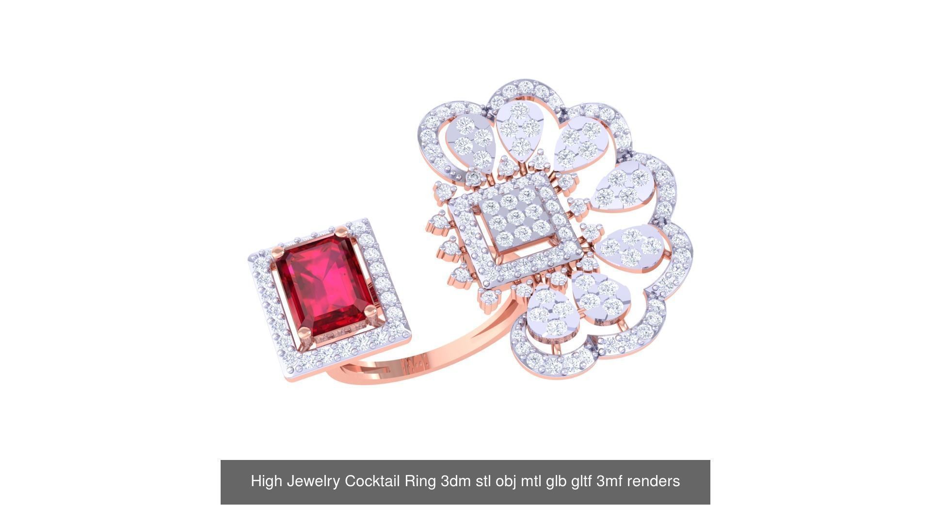 1077 High Jewelry Diamond Cocktail Ring 3dm stl obj renders 3D Model Collection_99