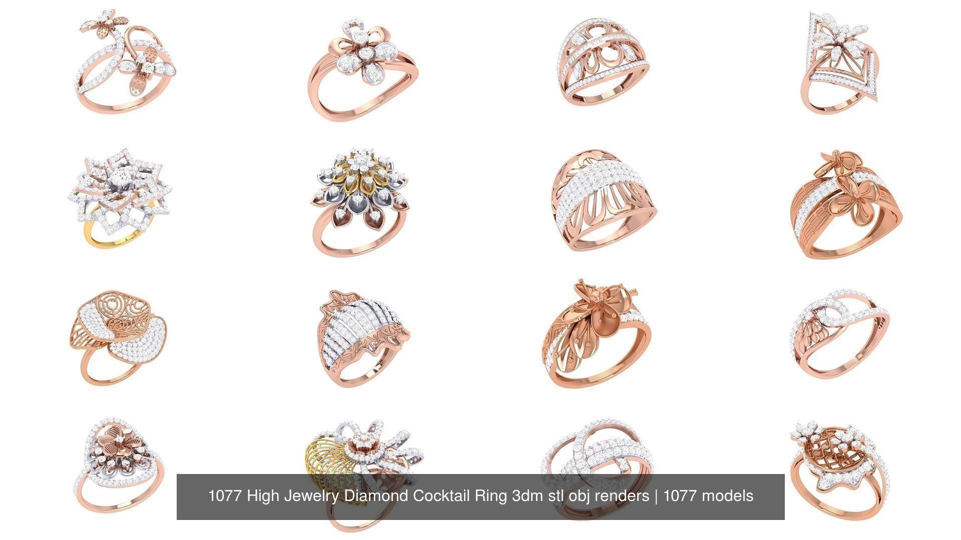 1077 High Jewelry Diamond Cocktail Ring 3dm stl obj renders 3D Model Collection_34