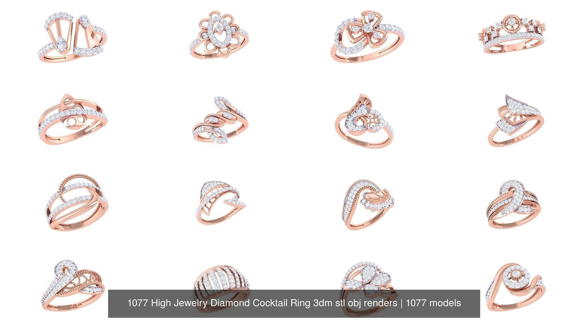 1077 High Jewelry Diamond Cocktail Ring 3dm stl obj renders 3D Model Collection_86