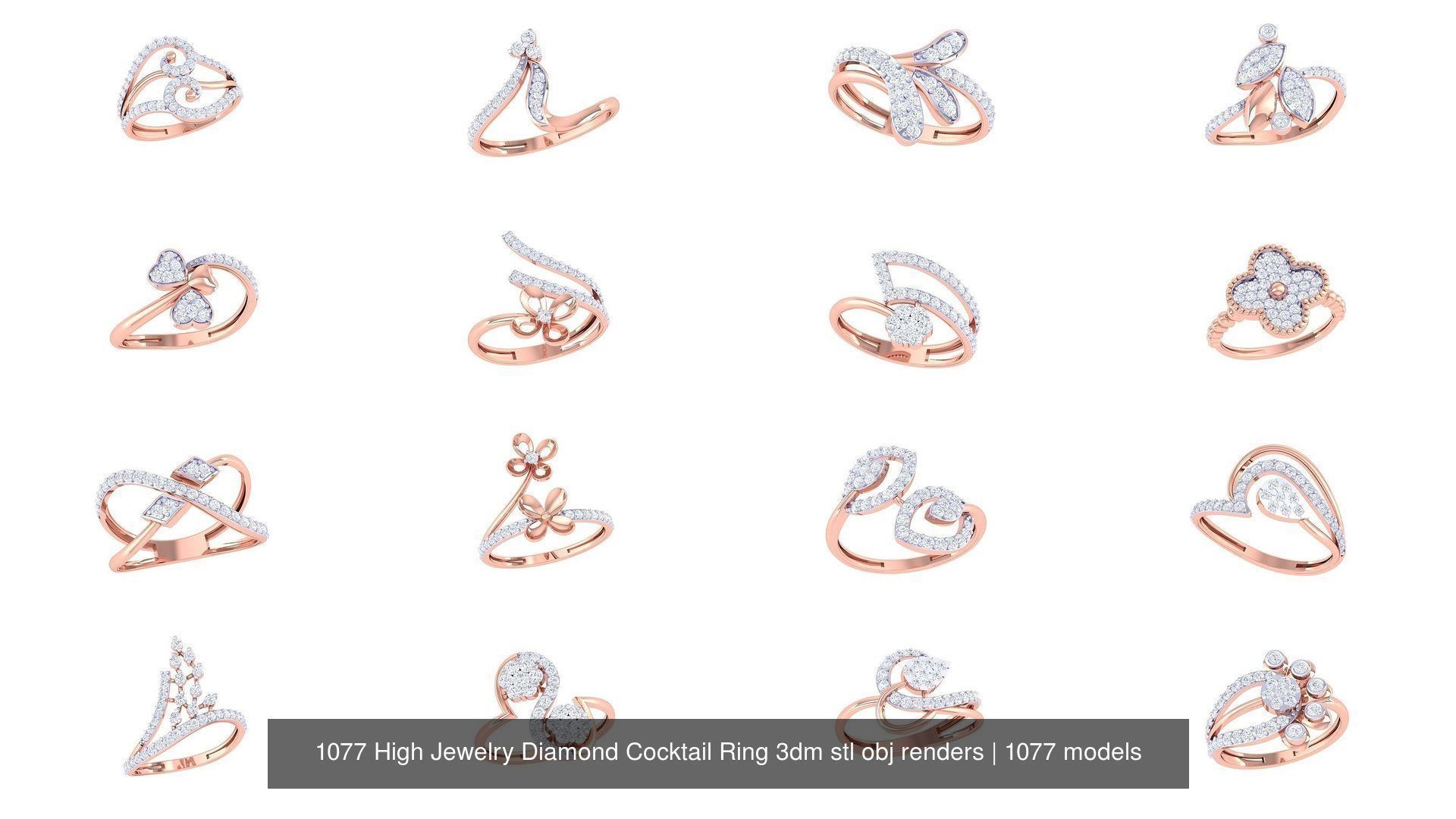 1077 High Jewelry Diamond Cocktail Ring 3dm stl obj renders 3D Model Collection_76