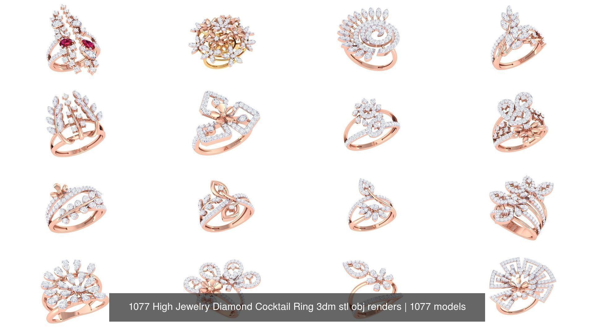 1077 High Jewelry Diamond Cocktail Ring 3dm stl obj renders 3D Model Collection_23