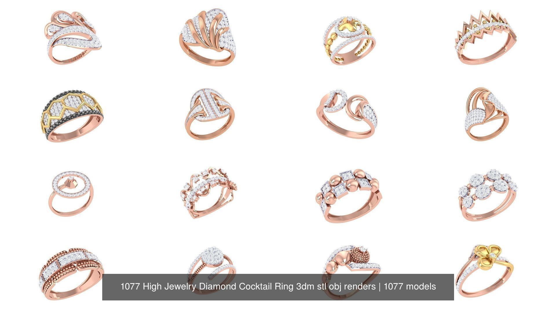 1077 High Jewelry Diamond Cocktail Ring 3dm stl obj renders 3D Model Collection_27