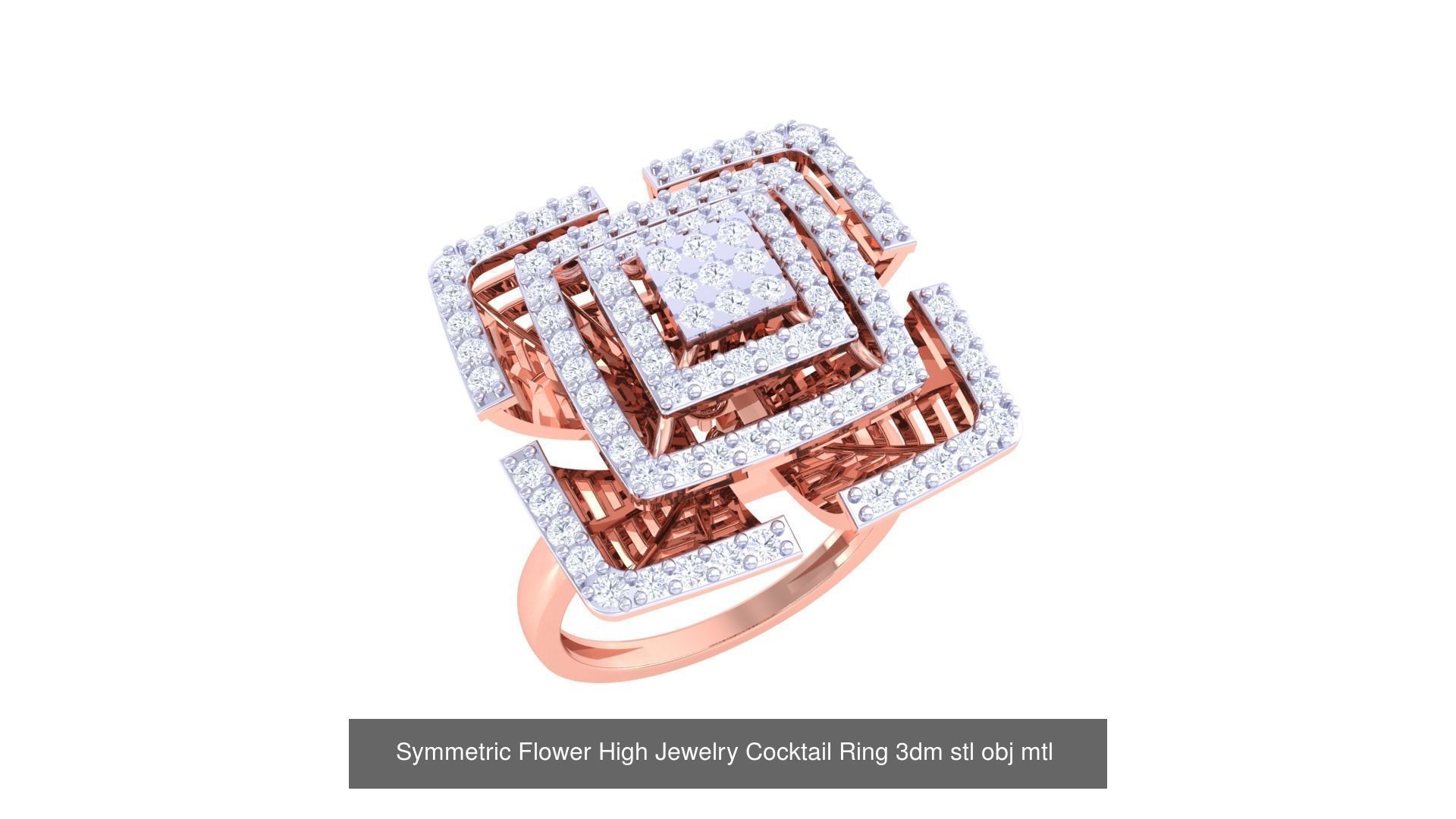 1077 High Jewelry Diamond Cocktail Ring 3dm stl obj renders 3D Model Collection_158