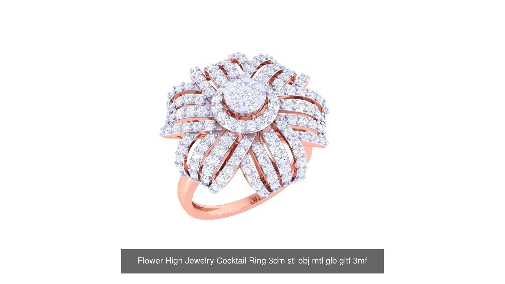 1077 High Jewelry Diamond Cocktail Ring 3dm stl obj renders 3D Model Collection_148