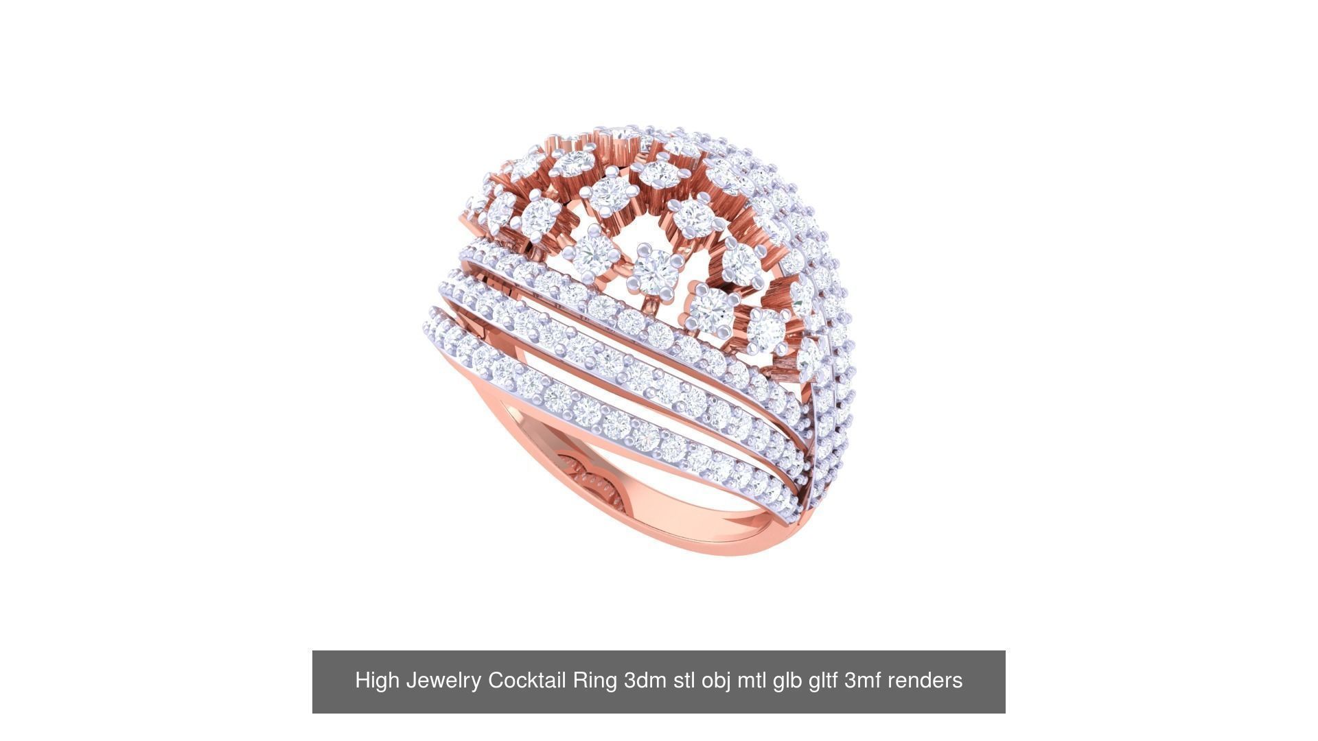 1077 High Jewelry Diamond Cocktail Ring 3dm stl obj renders 3D Model Collection_59