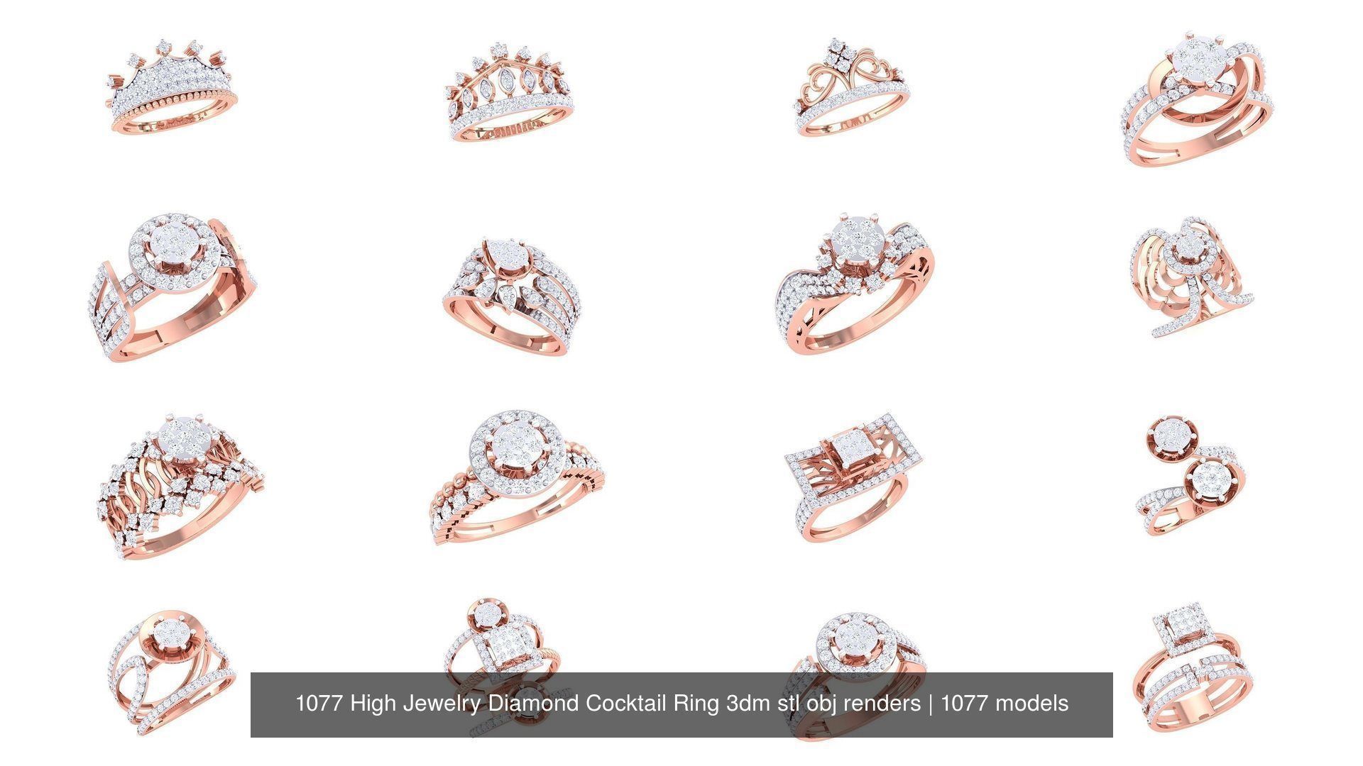 1077 High Jewelry Diamond Cocktail Ring 3dm stl obj renders 3D Model Collection_17