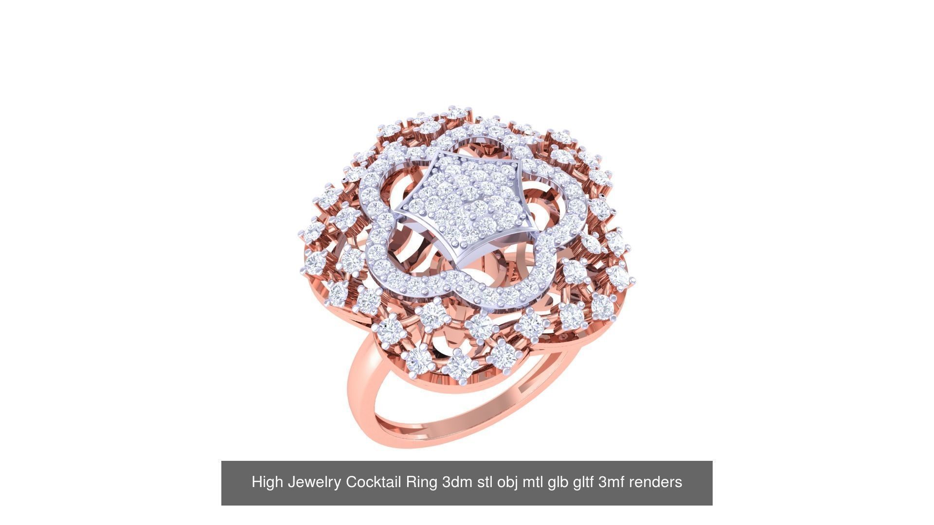 1077 High Jewelry Diamond Cocktail Ring 3dm stl obj renders 3D Model Collection_51