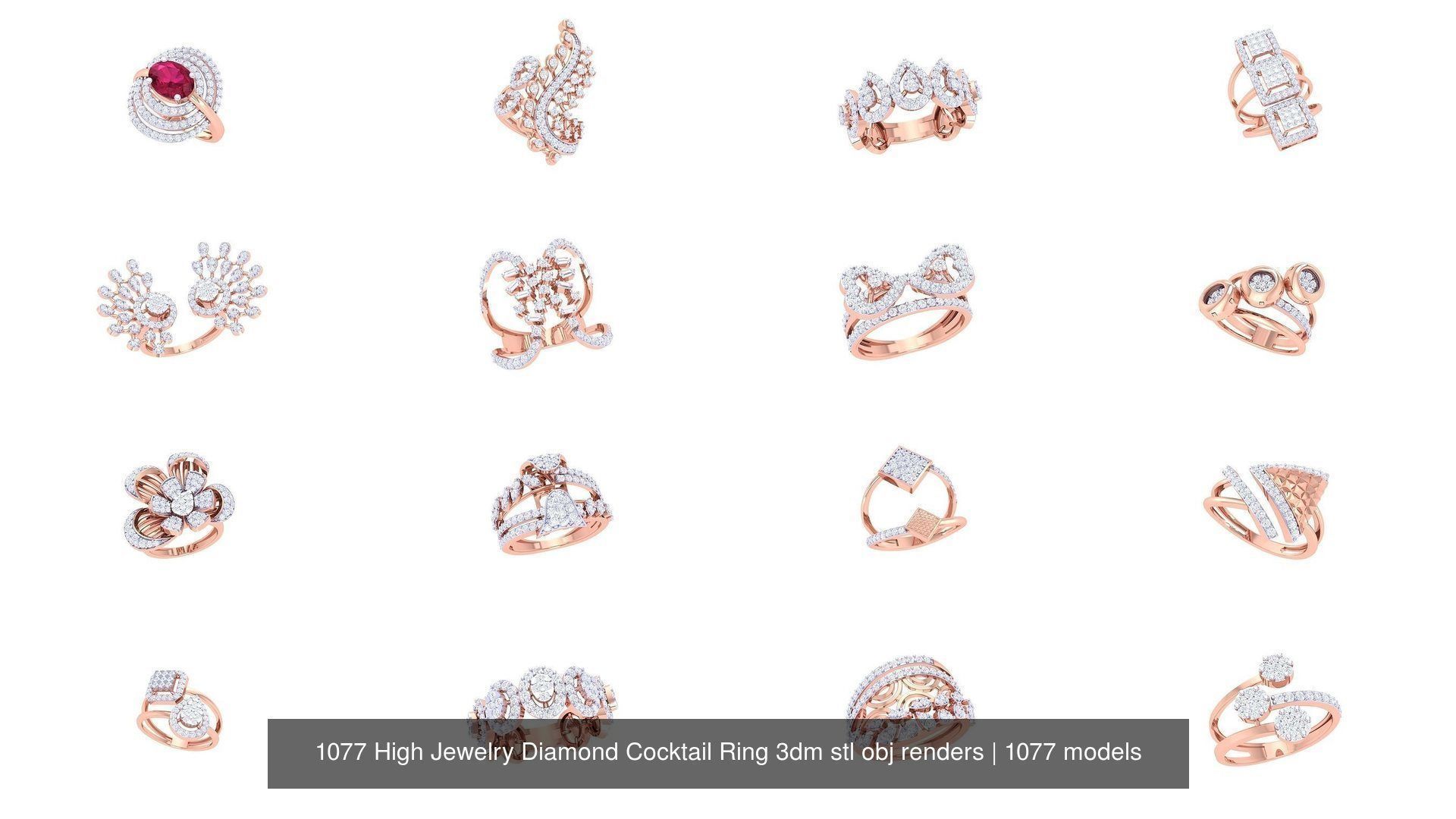 1077 High Jewelry Diamond Cocktail Ring 3dm stl obj renders 3D Model Collection_56