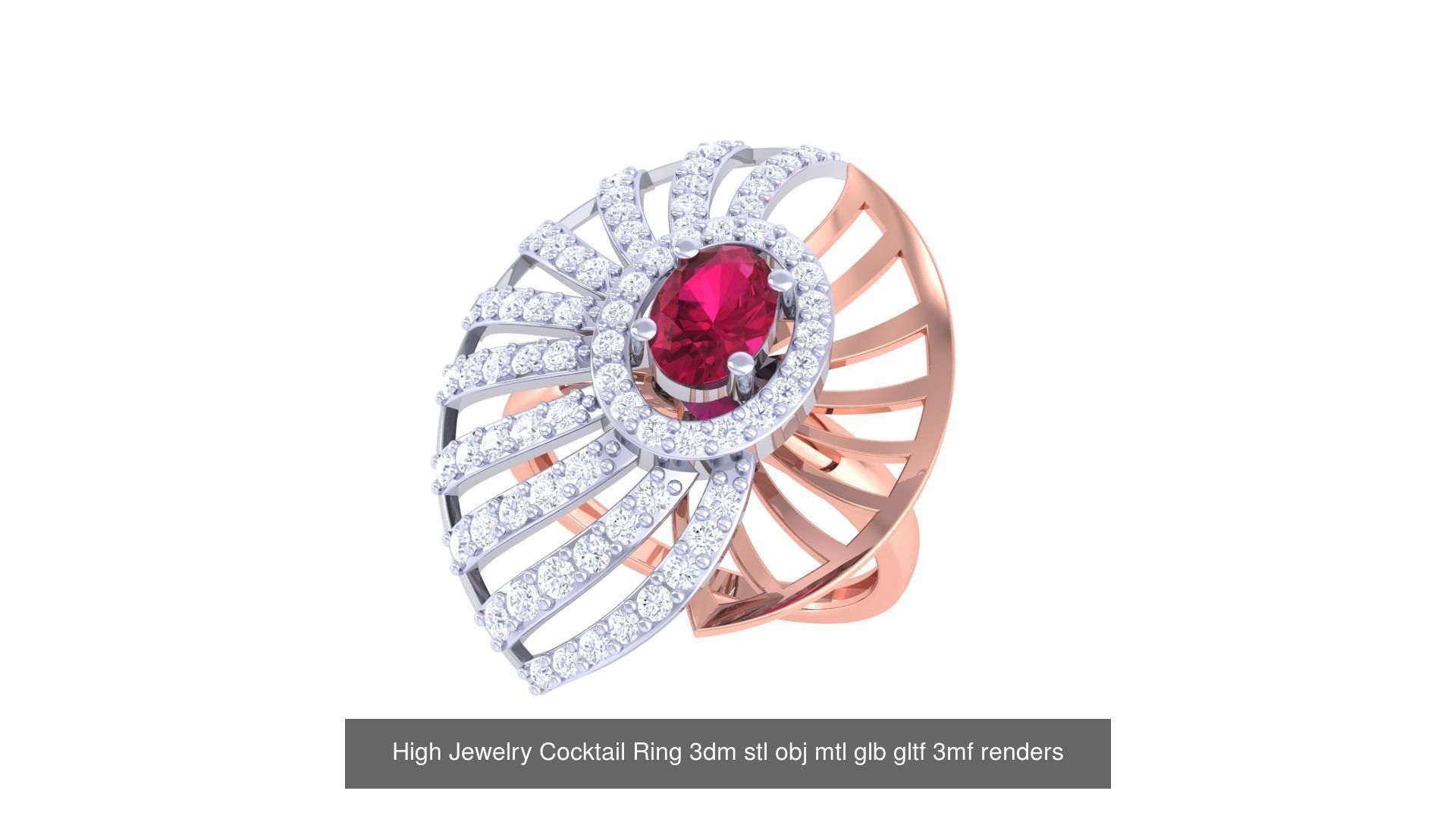 1077 High Jewelry Diamond Cocktail Ring 3dm stl obj renders 3D Model Collection_168
