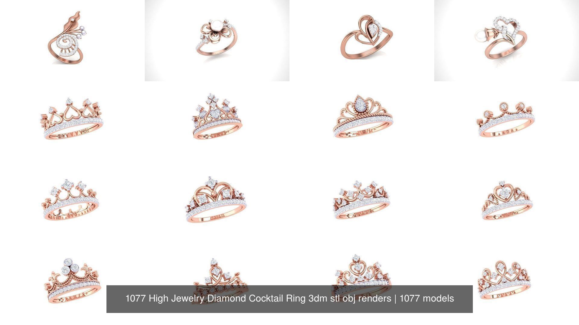 1077 High Jewelry Diamond Cocktail Ring 3dm stl obj renders 3D Model Collection_16