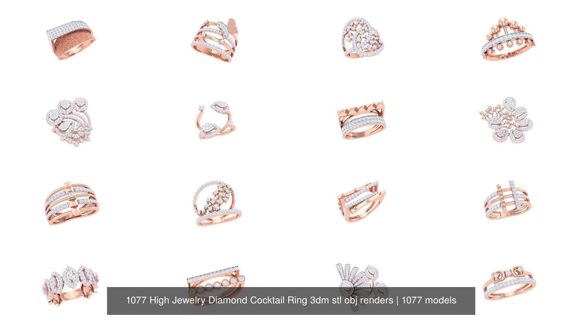 1077 High Jewelry Diamond Cocktail Ring 3dm stl obj renders 3D Model Collection_54