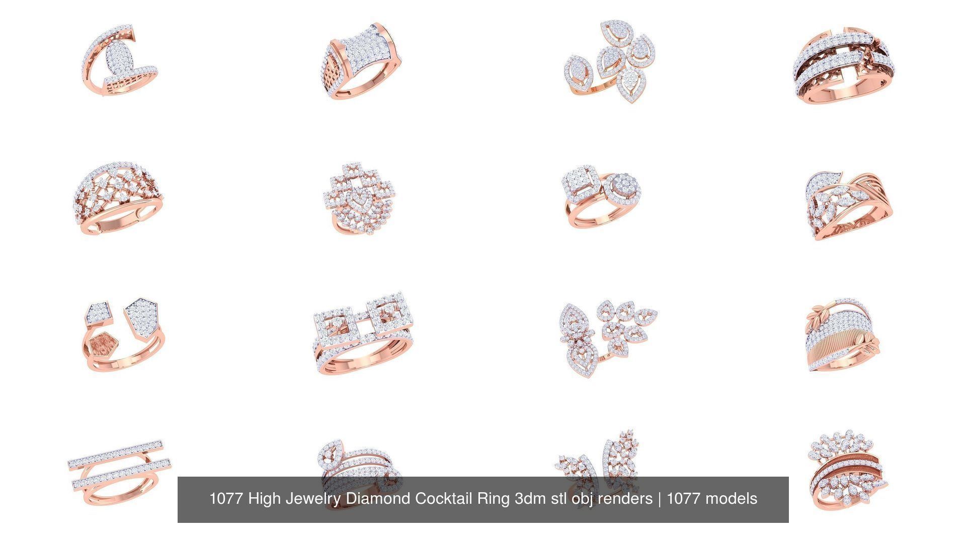 1077 High Jewelry Diamond Cocktail Ring 3dm stl obj renders 3D Model Collection_58