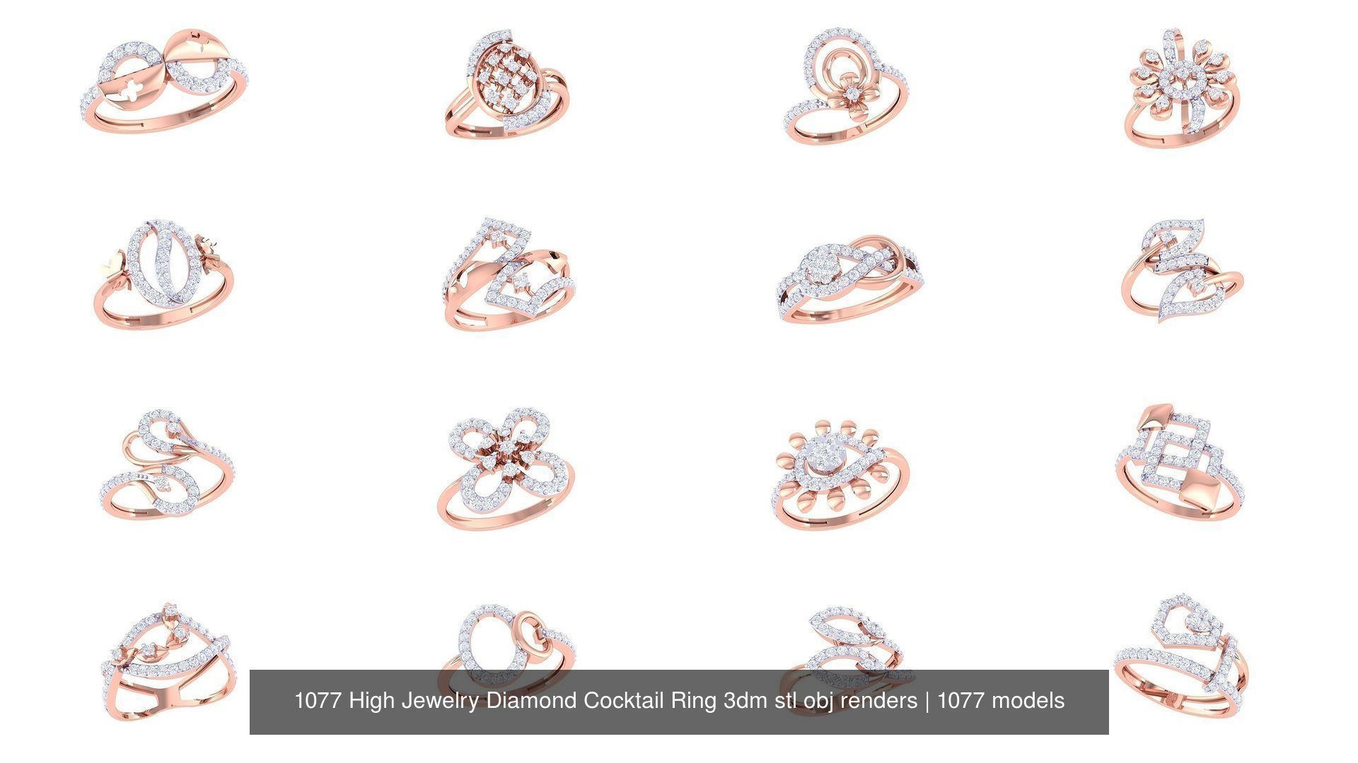 1077 High Jewelry Diamond Cocktail Ring 3dm stl obj renders 3D Model Collection_72