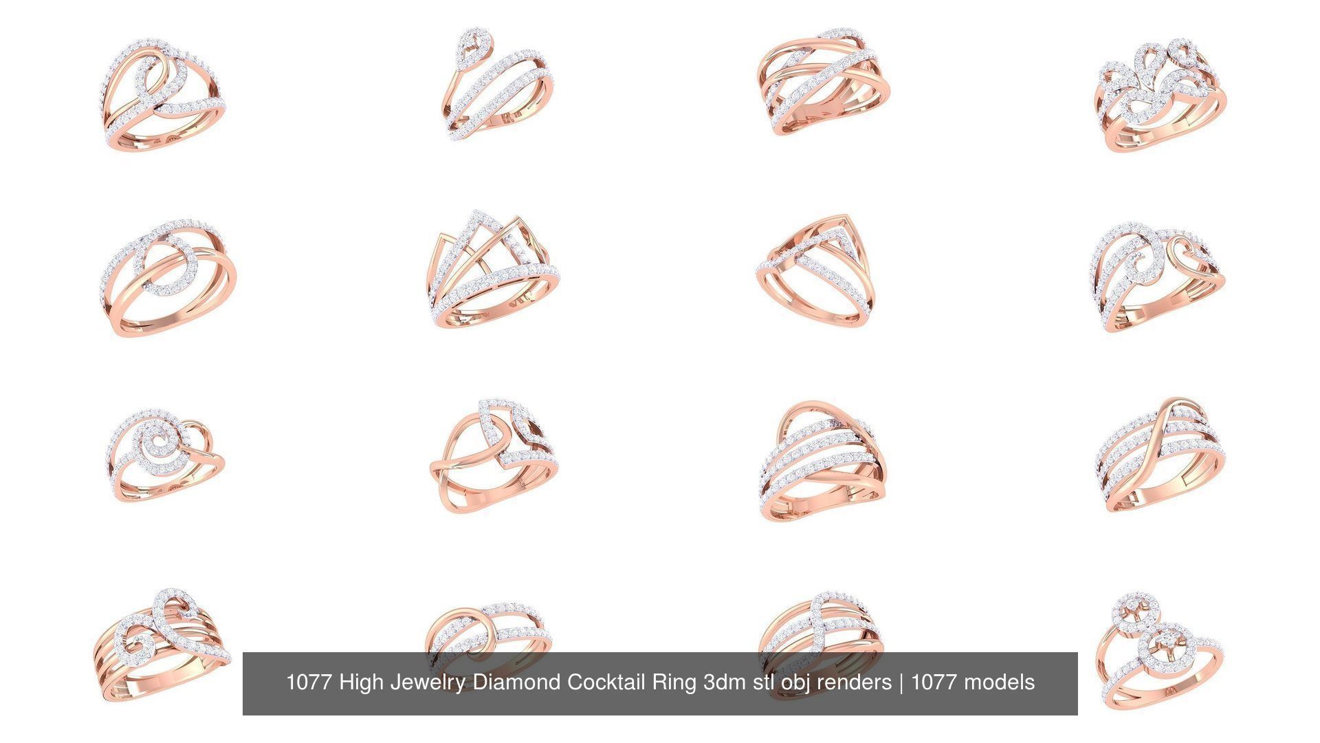 1077 High Jewelry Diamond Cocktail Ring 3dm stl obj renders 3D Model Collection_42