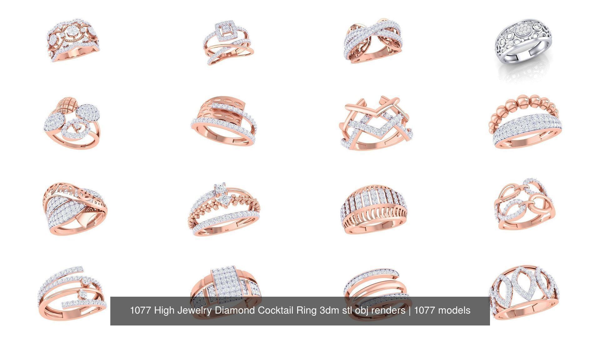 1077 High Jewelry Diamond Cocktail Ring 3dm stl obj renders 3D Model Collection_62