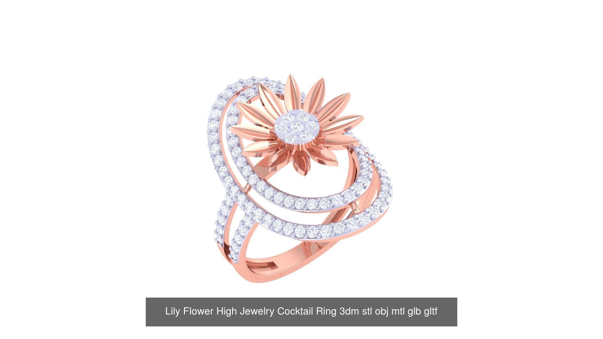 1077 High Jewelry Diamond Cocktail Ring 3dm stl obj renders 3D Model Collection_156