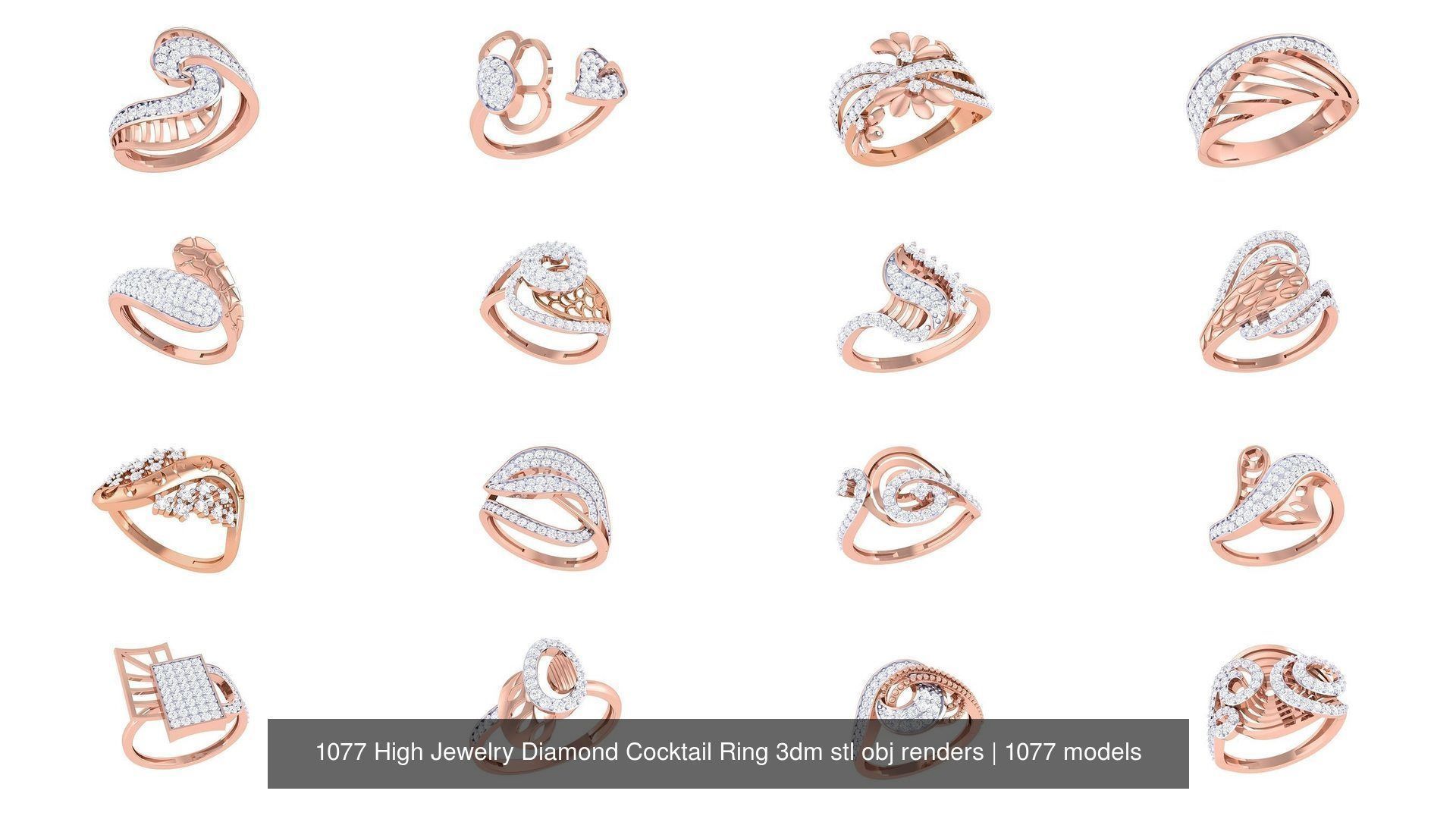 1077 High Jewelry Diamond Cocktail Ring 3dm stl obj renders 3D Model Collection_88