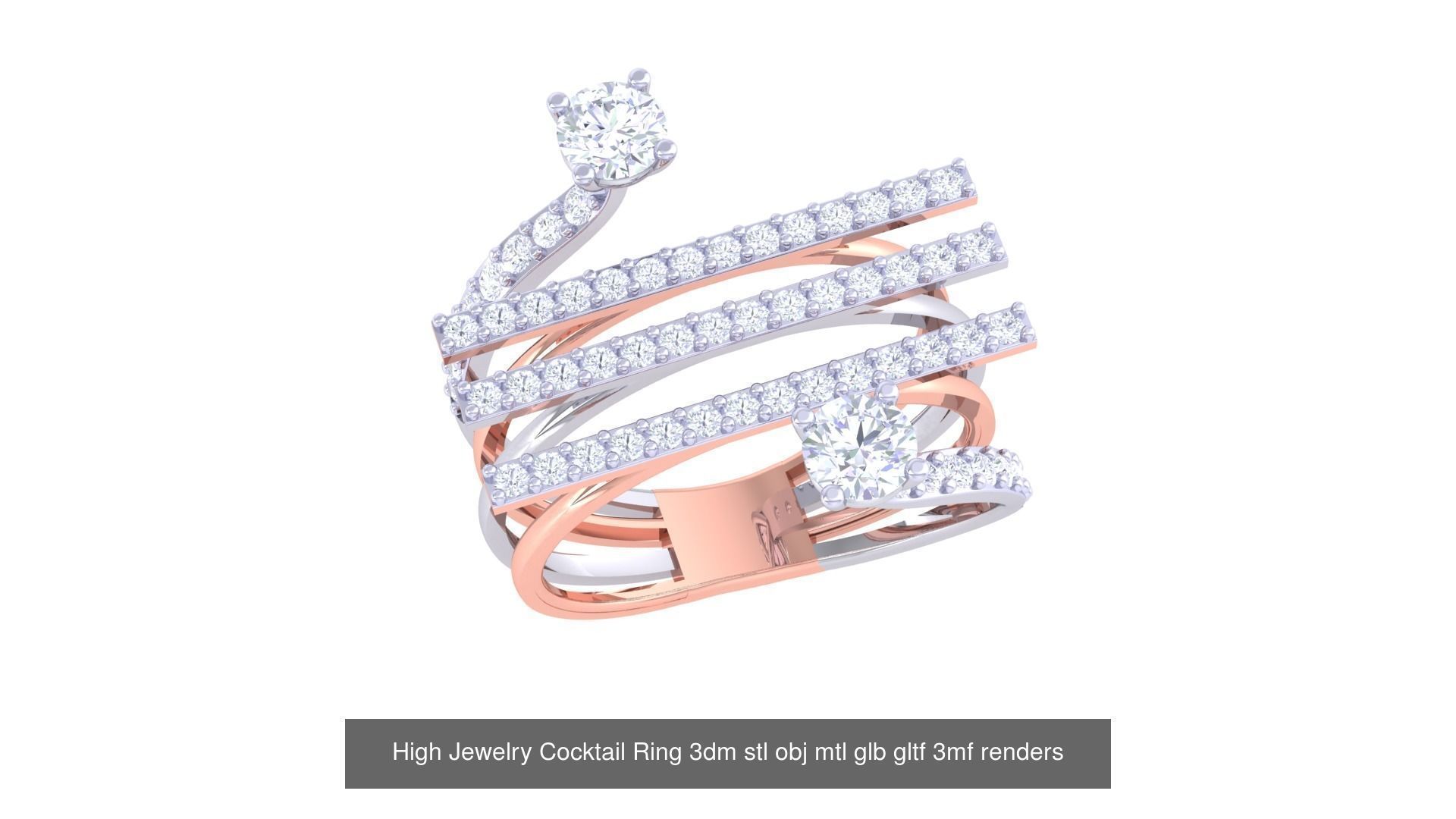 1077 High Jewelry Diamond Cocktail Ring 3dm stl obj renders 3D Model Collection_95