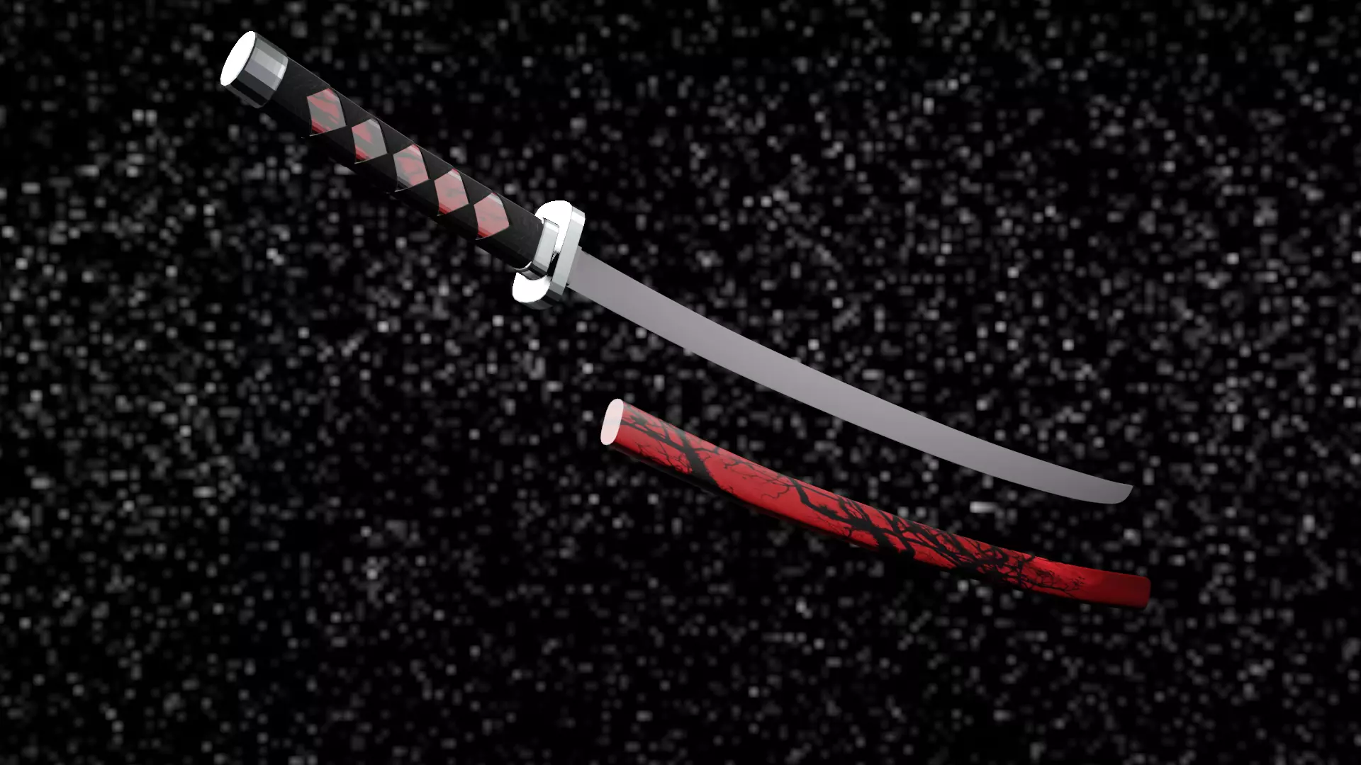 Red style Katana 3D model_0