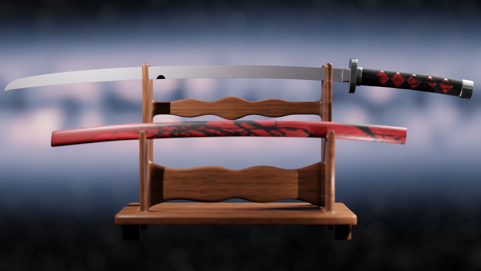 Red style Katana 3D model_1