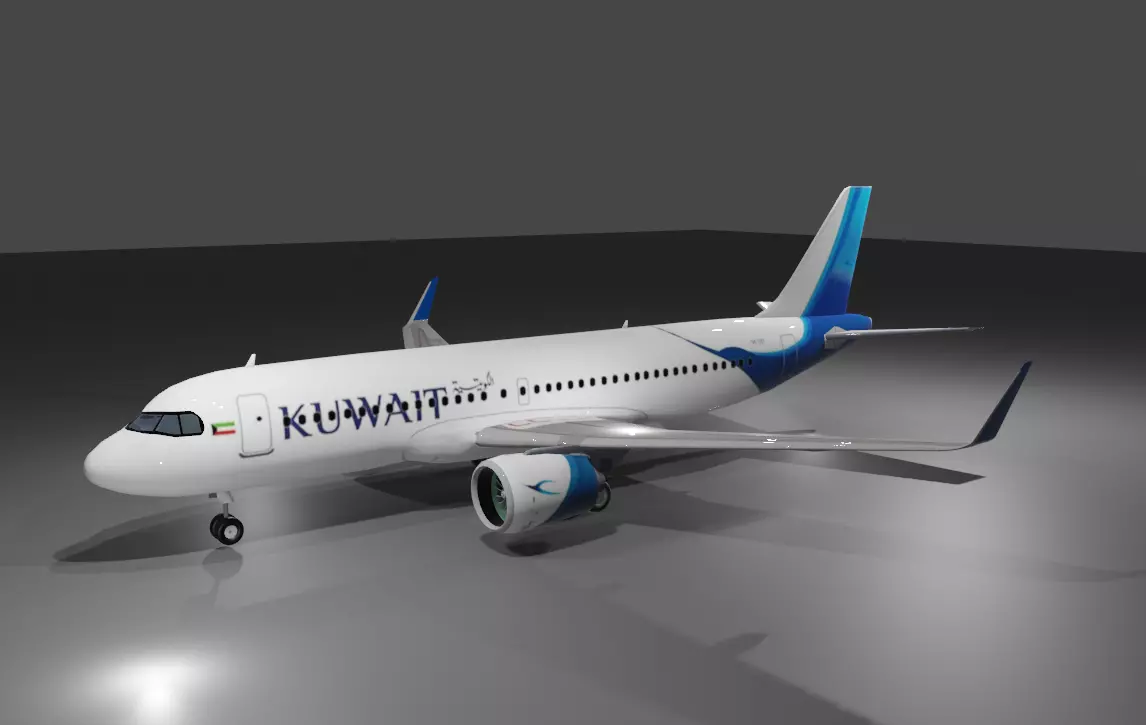 Kuwait airways Airbus a320neo 3d model Low-poly 3D model