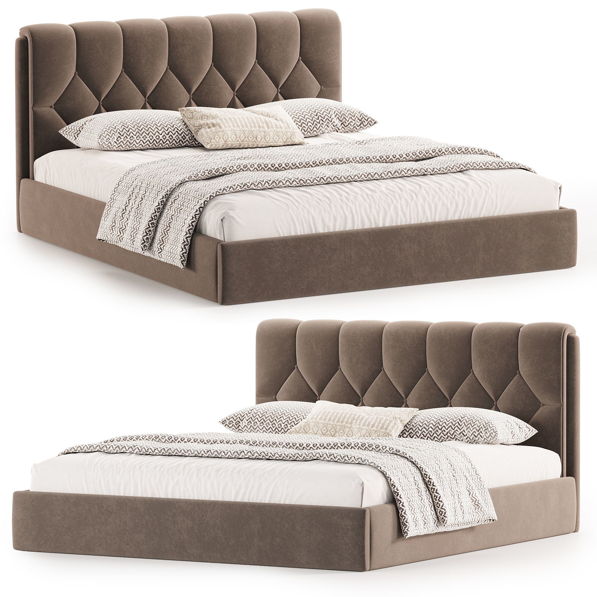 Bed with upholstered headboard Mignonette 3D model_2