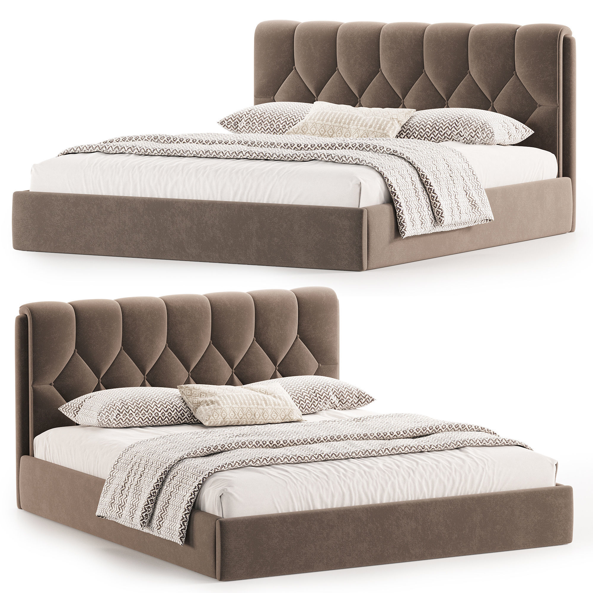 Bed with upholstered headboard Mignonette 3D model_6