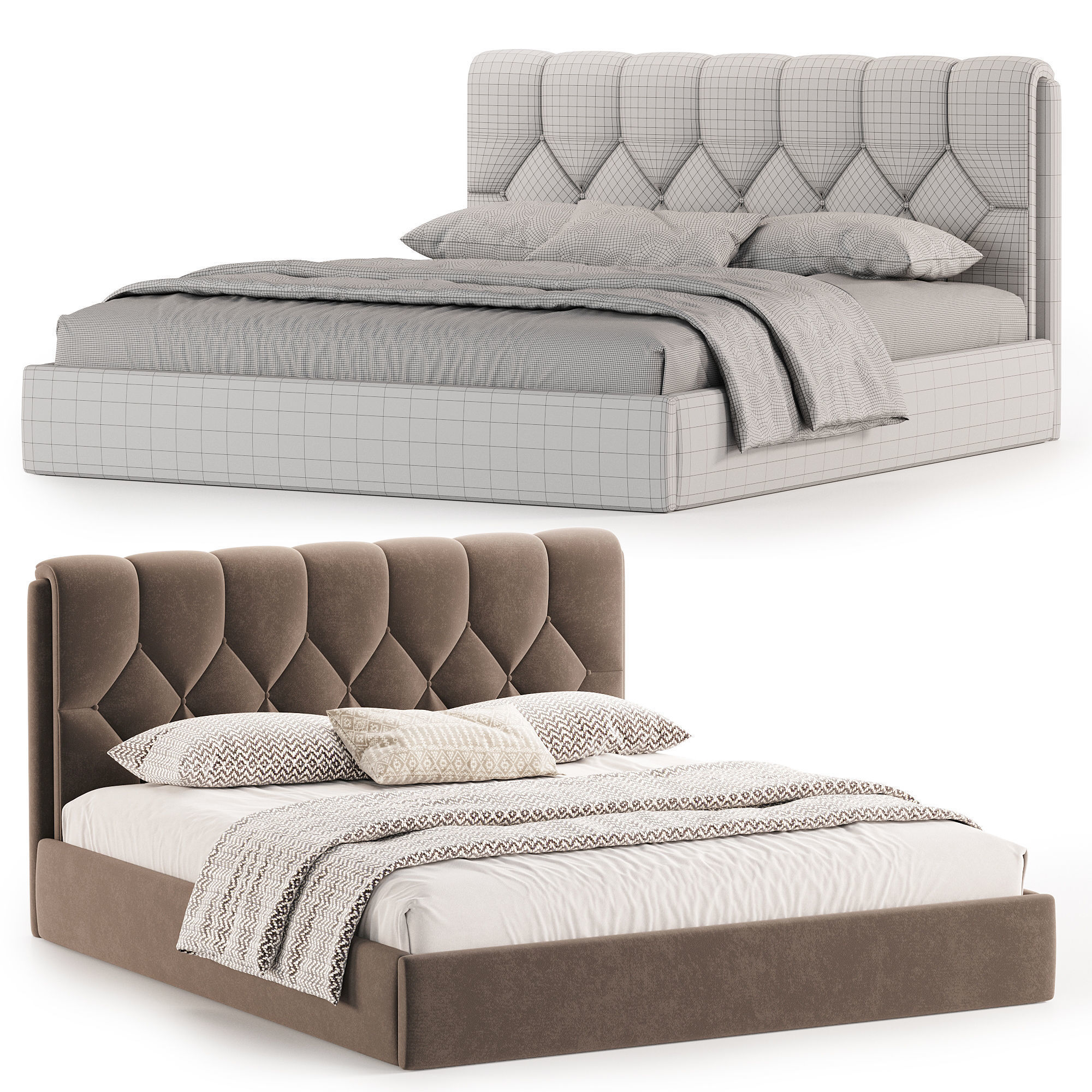 Bed with upholstered headboard Mignonette 3D model_8