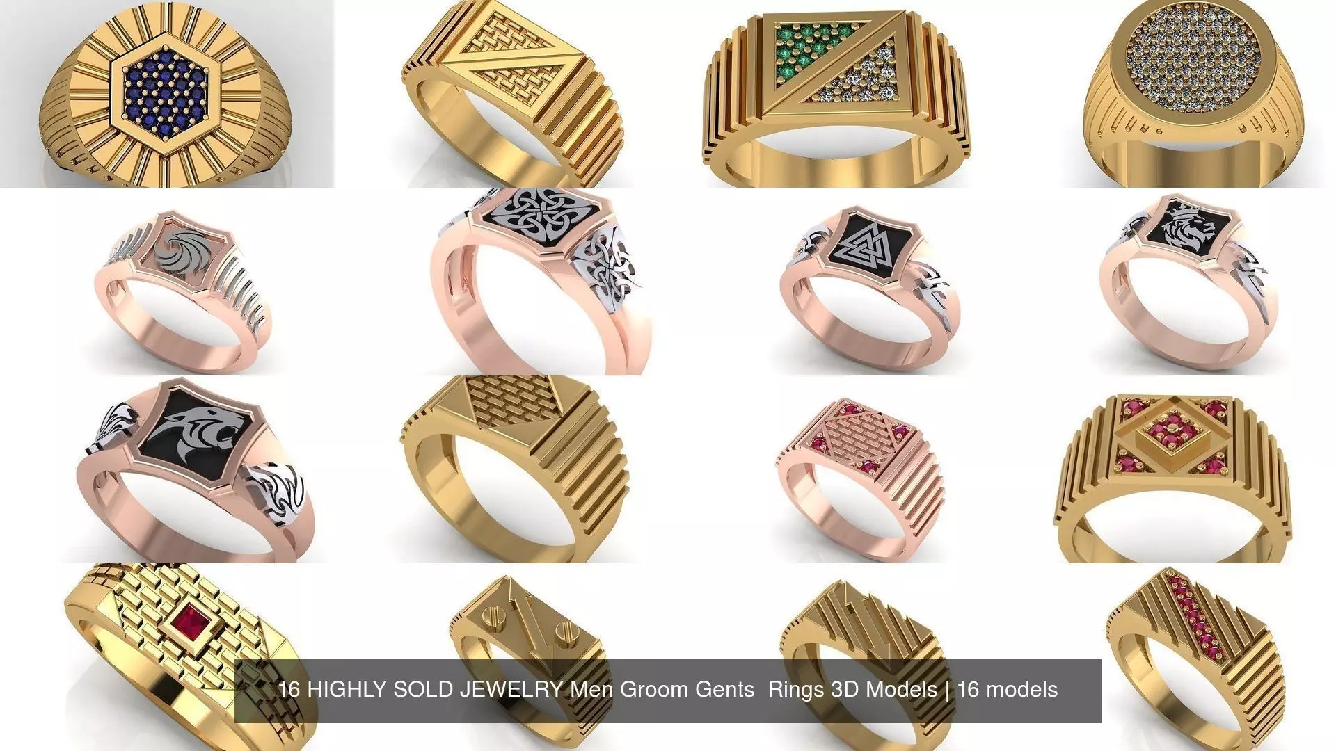 16 HIGHLY SOLD JEWELRY Men Groom Gents  Rings 3D Models 3D Model Collection_0