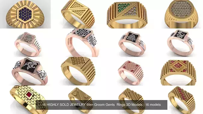 16 HIGHLY SOLD JEWELRY Men Groom Gents  Rings 3D Models 3D Model Collection