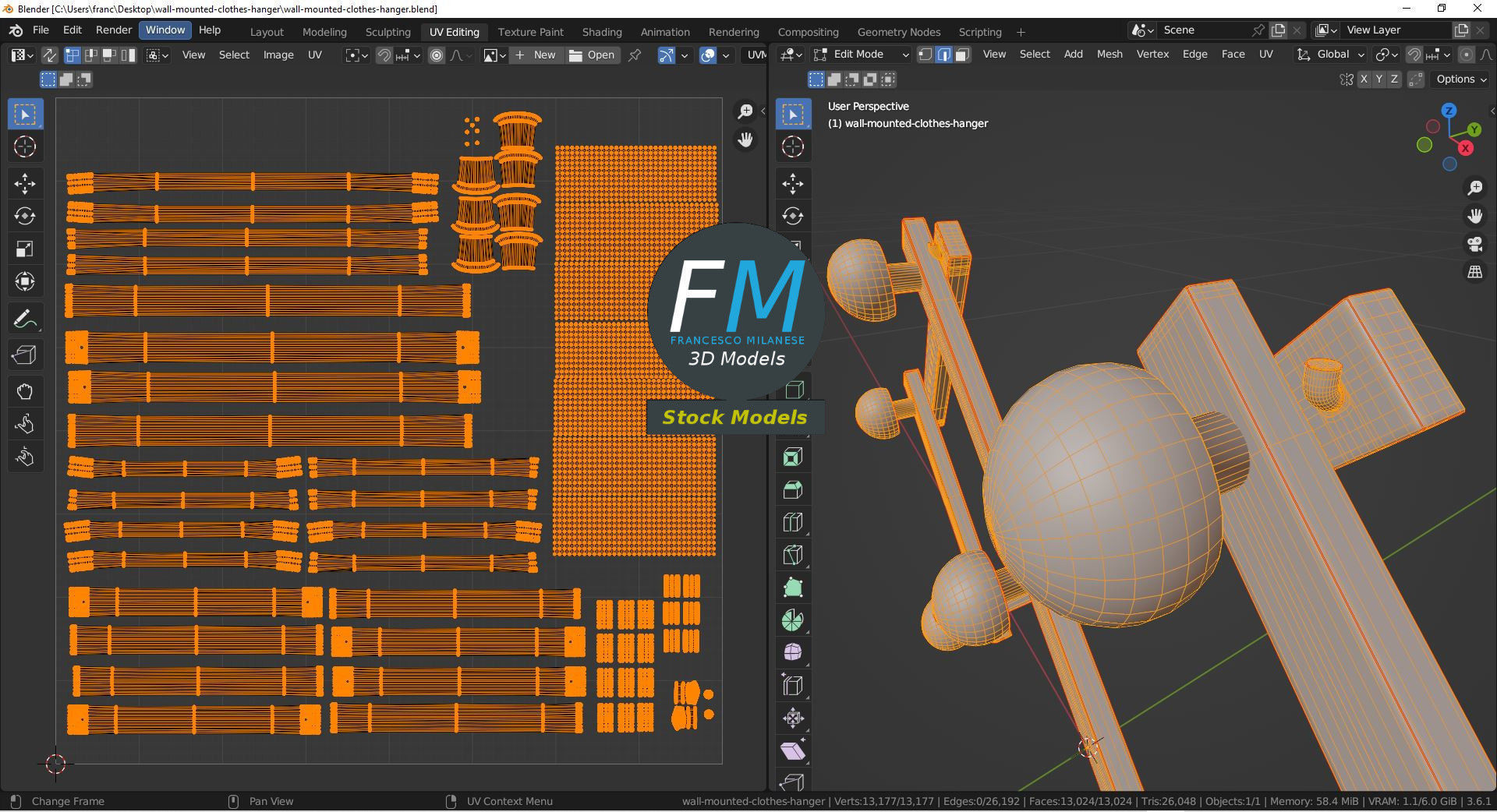 Wall mounted clothes hanger 3D model_10