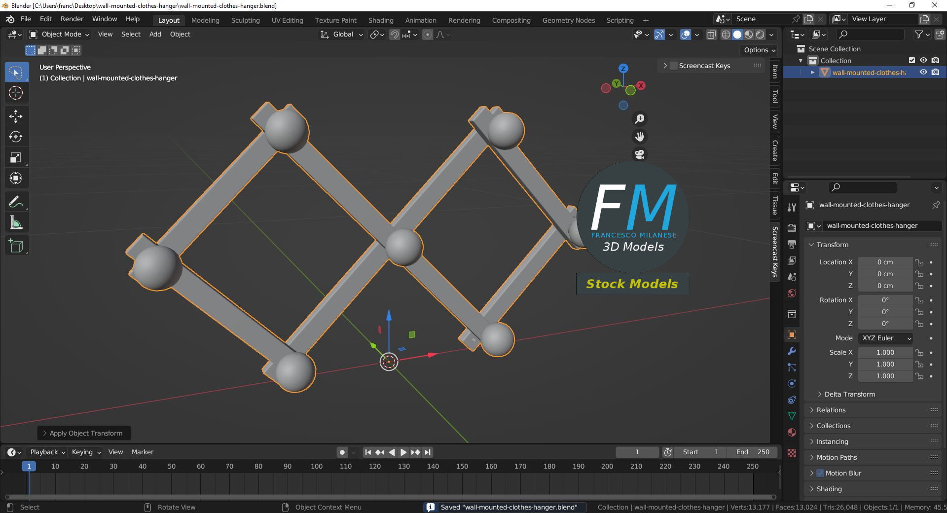 Wall mounted clothes hanger 3D model_9