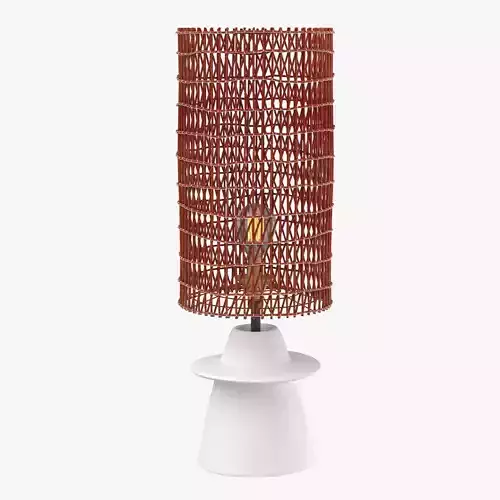 Plaster And Wicker Bookshelf Lamp