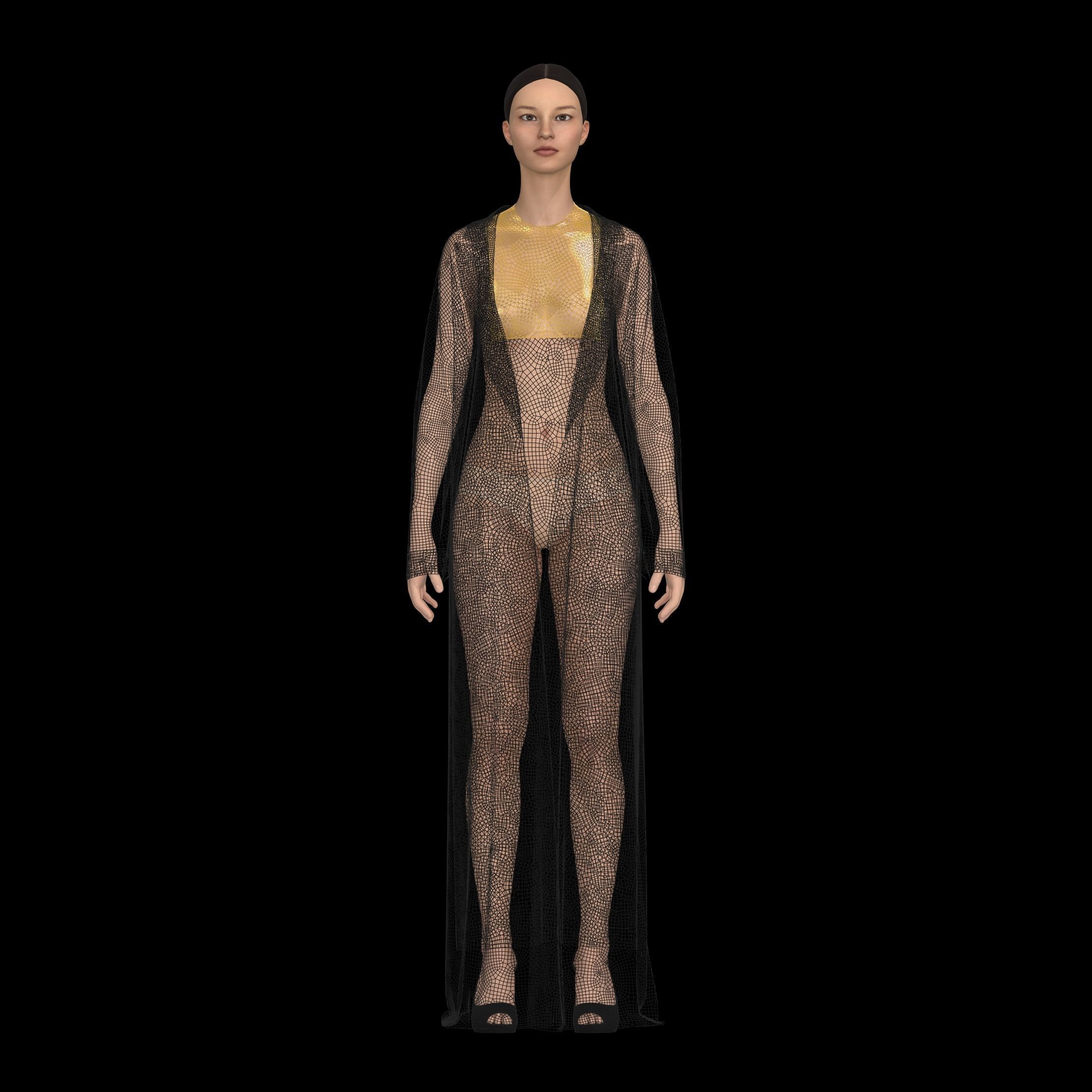 Abaya traditional arabian clothing CLO3D Marvelous Designer 3D model_8