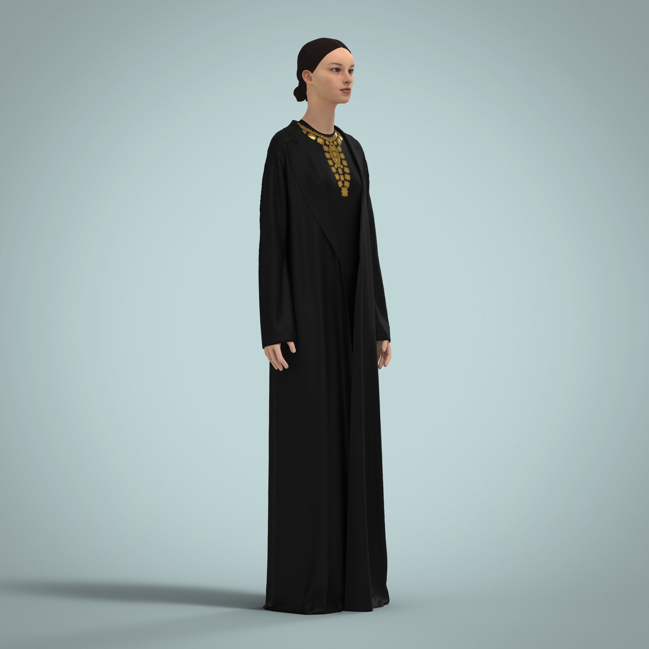 Abaya traditional arabian clothing CLO3D Marvelous Designer 3D model_1