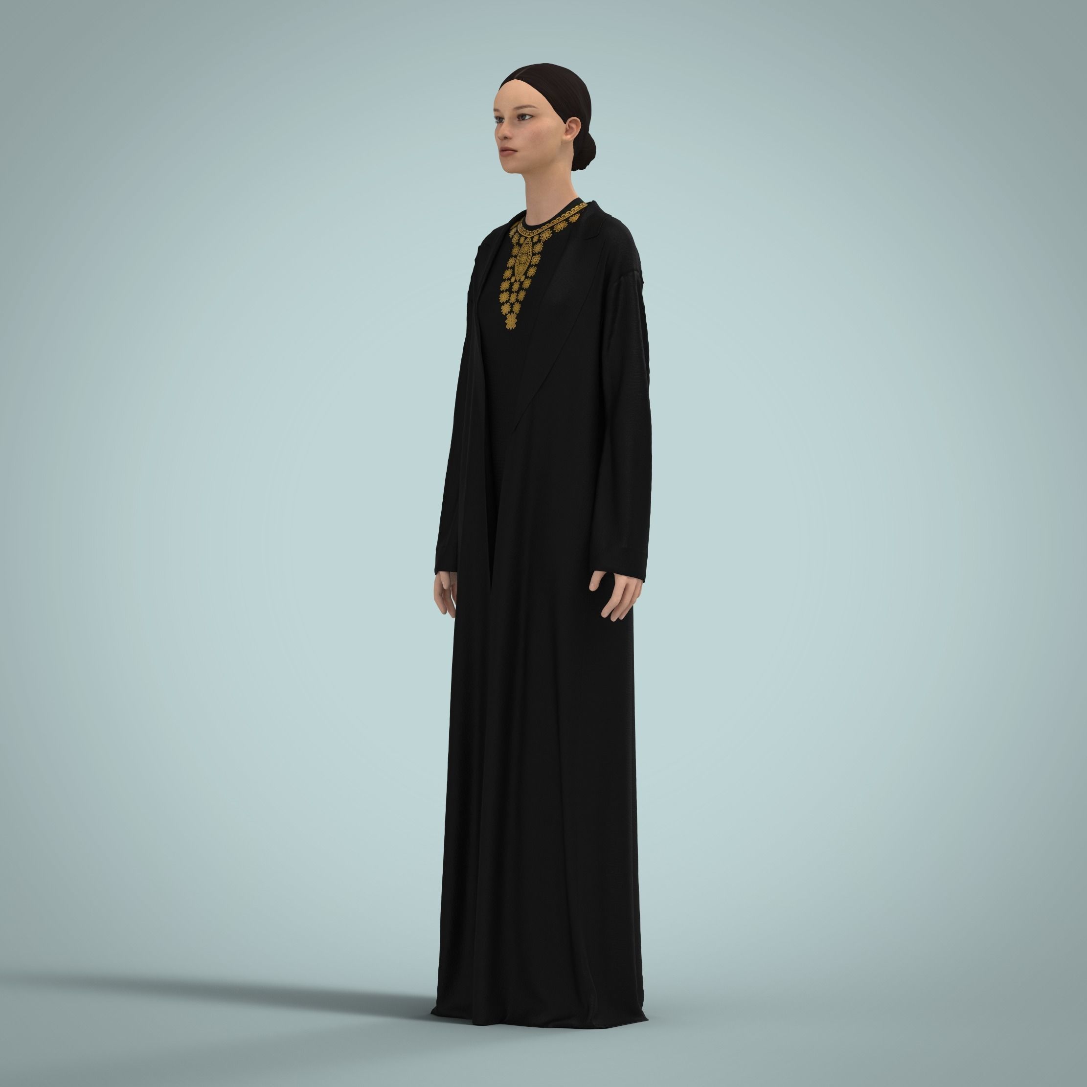 Abaya traditional arabian clothing CLO3D Marvelous Designer 3D model_7